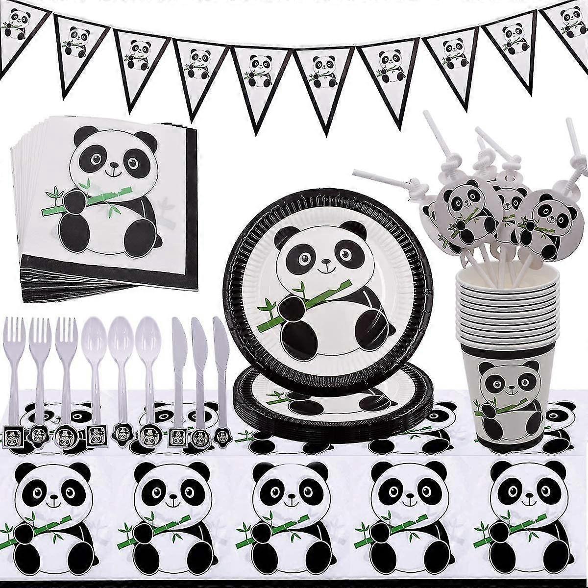 Panda Parti Çatal Bıçak Takımı Sevimli Panda Çatal Bıçak Takımı Yeniden Kullanılabilir Kağıt Bardaklar Doğum Günü Partisi, Bebek Partisi, Vb. İçin 82 Parça