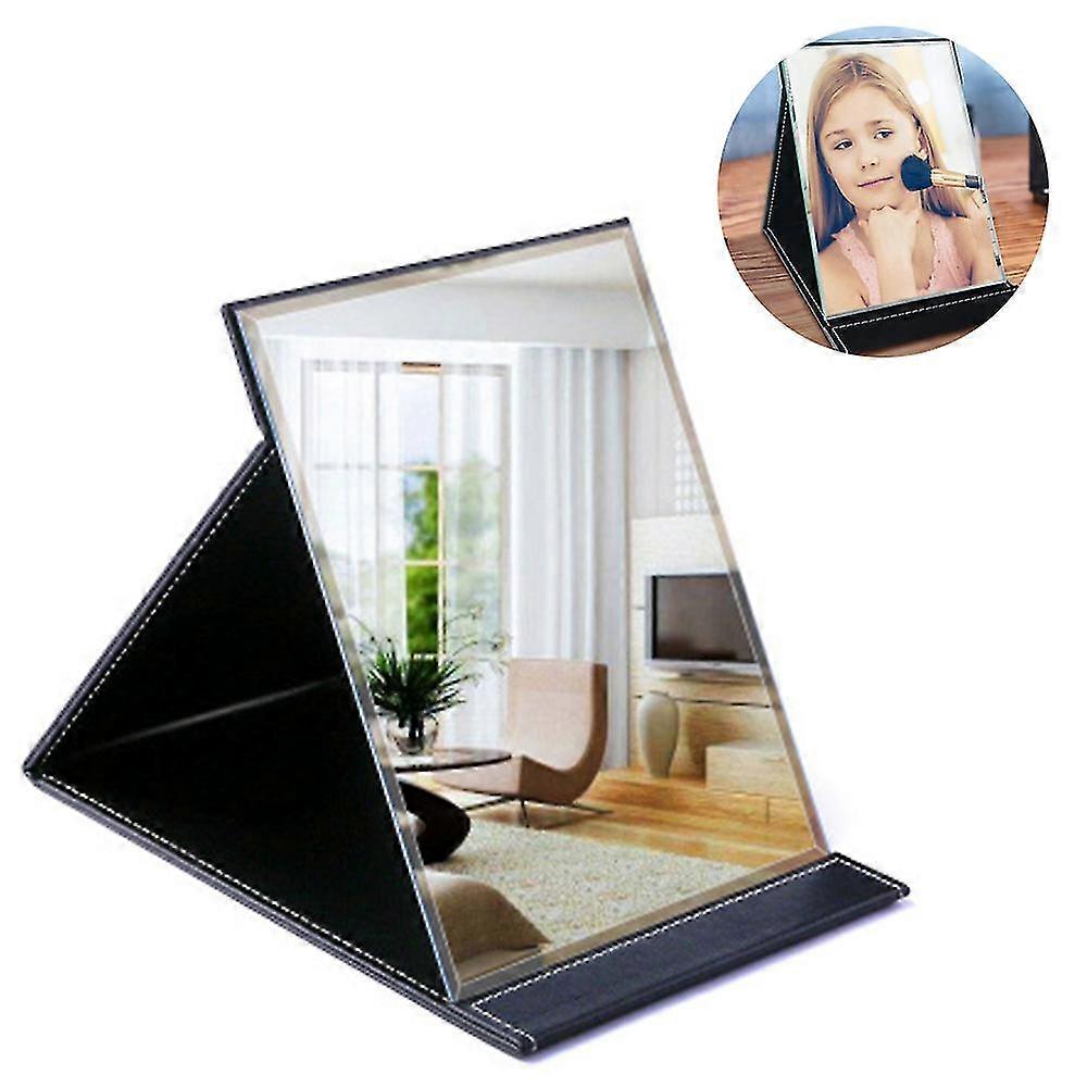 Portable Folding Makeup Mirror With Cosmetic Desktop Standing,black,l