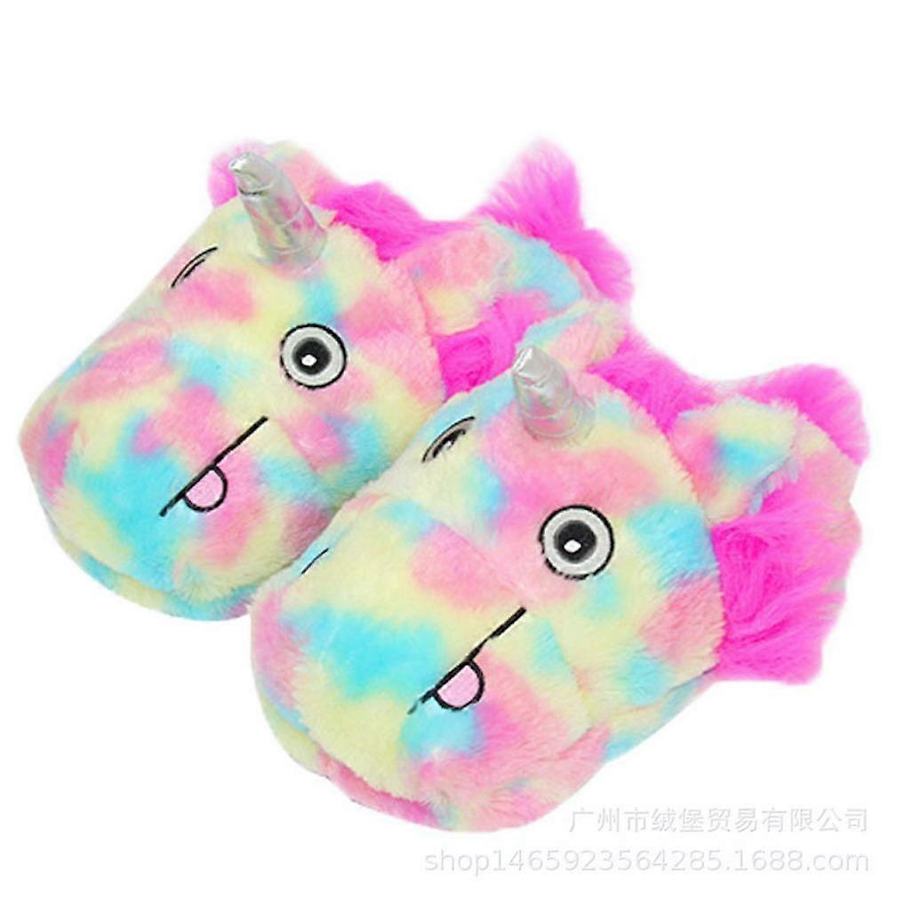Rainbow Unicorn Funny Plush Slippers Warm Winter Anime Slippers Free Size 28cm