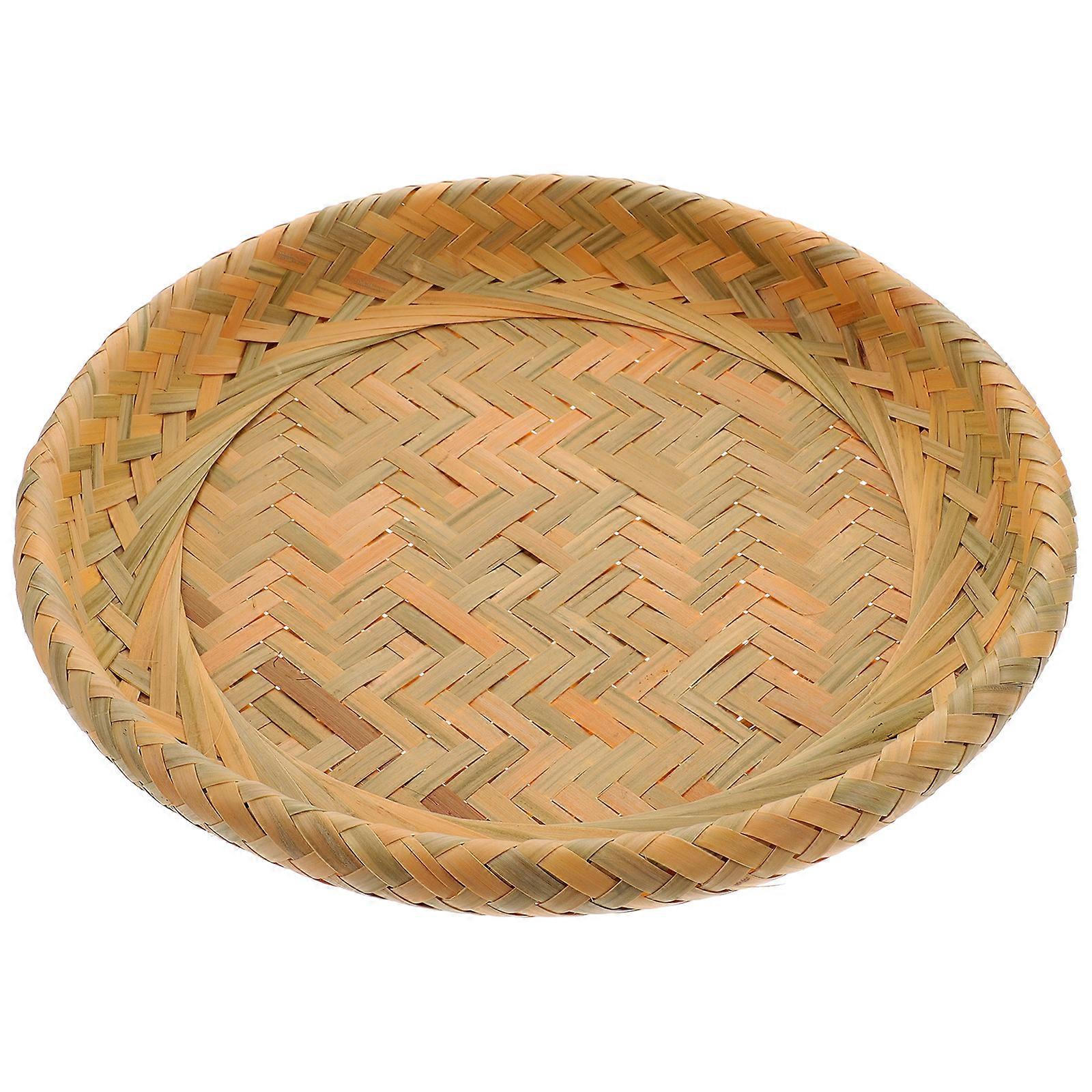 Bamboo Basket Tray Bread Candy Snack Serving Basket Desktop Woven Bread Plate