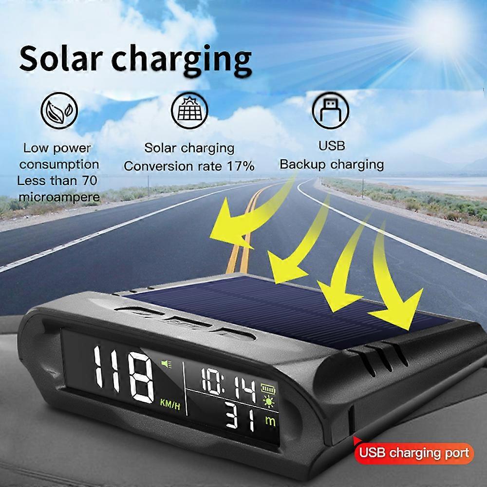 Solar Digital Car HUD GPS Head Up Display Auto Speedometer Over-Speed Fatigued Driving Reminder Car Clock Temperature Show