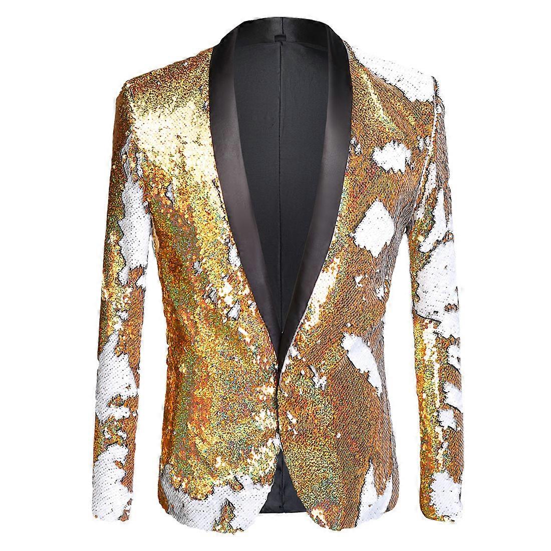Men's one-button gold sequined blazer blazer