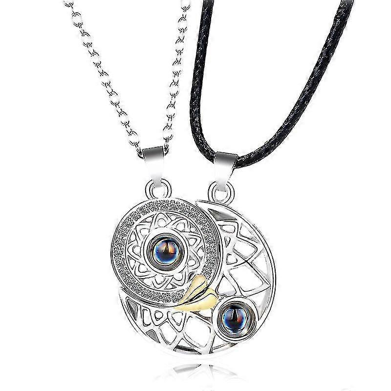 Sun, Moon And Star Projection Necklace, Sun And Moon Two-color Chain + Chain