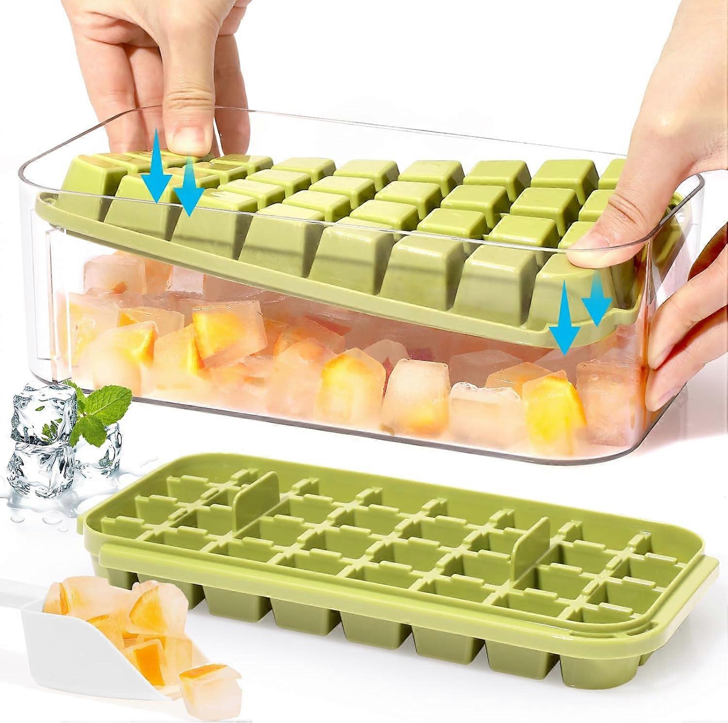 2 Pack Easy Release Ice Cube Tray with Lid and Bin, 2 Pack Ice Cube Trays for Freezer, 64 Pcs Ice Trays for Whiskey Cocktail, Tea, Coffee