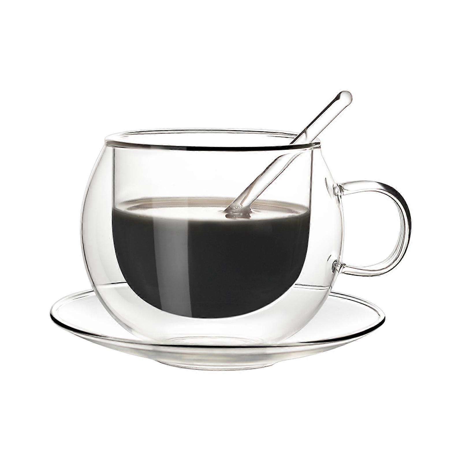 Tazza da caffè trasparente a doppio strato resistente al calore Tazza da caffè con isolamento termico da 150 ml / 250 ml Tazza in doppio vetro con cucchiaio