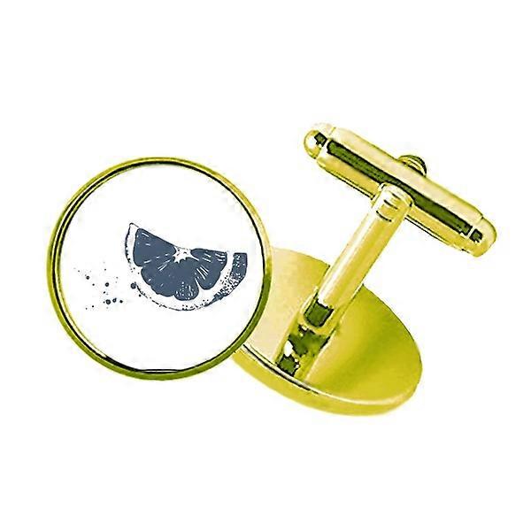 フルーツレモン水彩イラストパターンスタッズビジネスメタルカフリンクスゴールデン