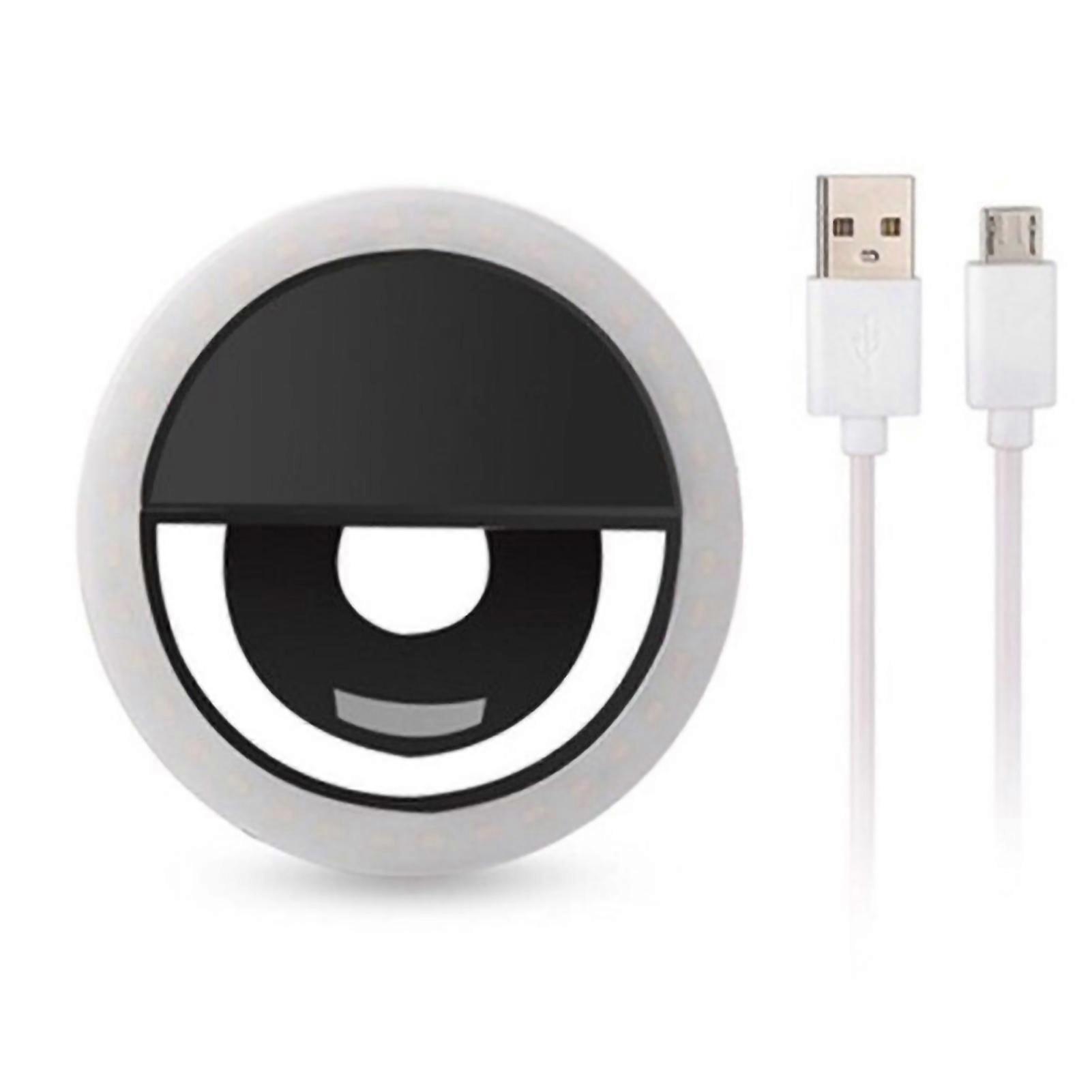 Selfie Fill Light Rechargeable Clip On LED Cellphone Circle Light for Photography Live Broadcast(Full Detection) IC Protection (3 Levels Bright) Black