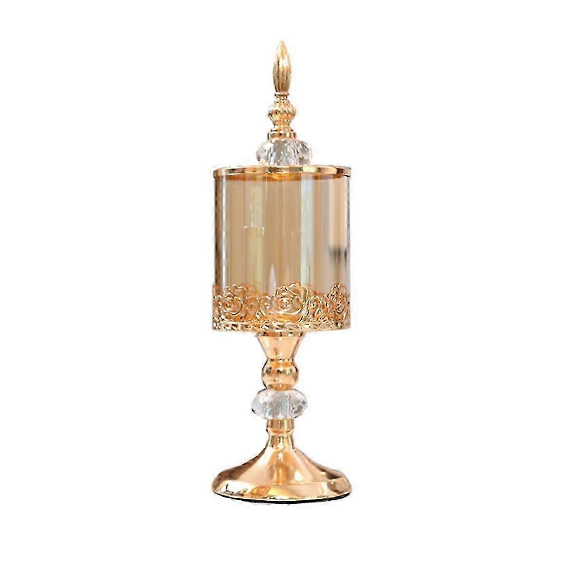 جرة تخزين زجاجية كريستالية أوروبية مع غطاء جرة حلوى روز مطلية بالذهب زخرفية تخزين