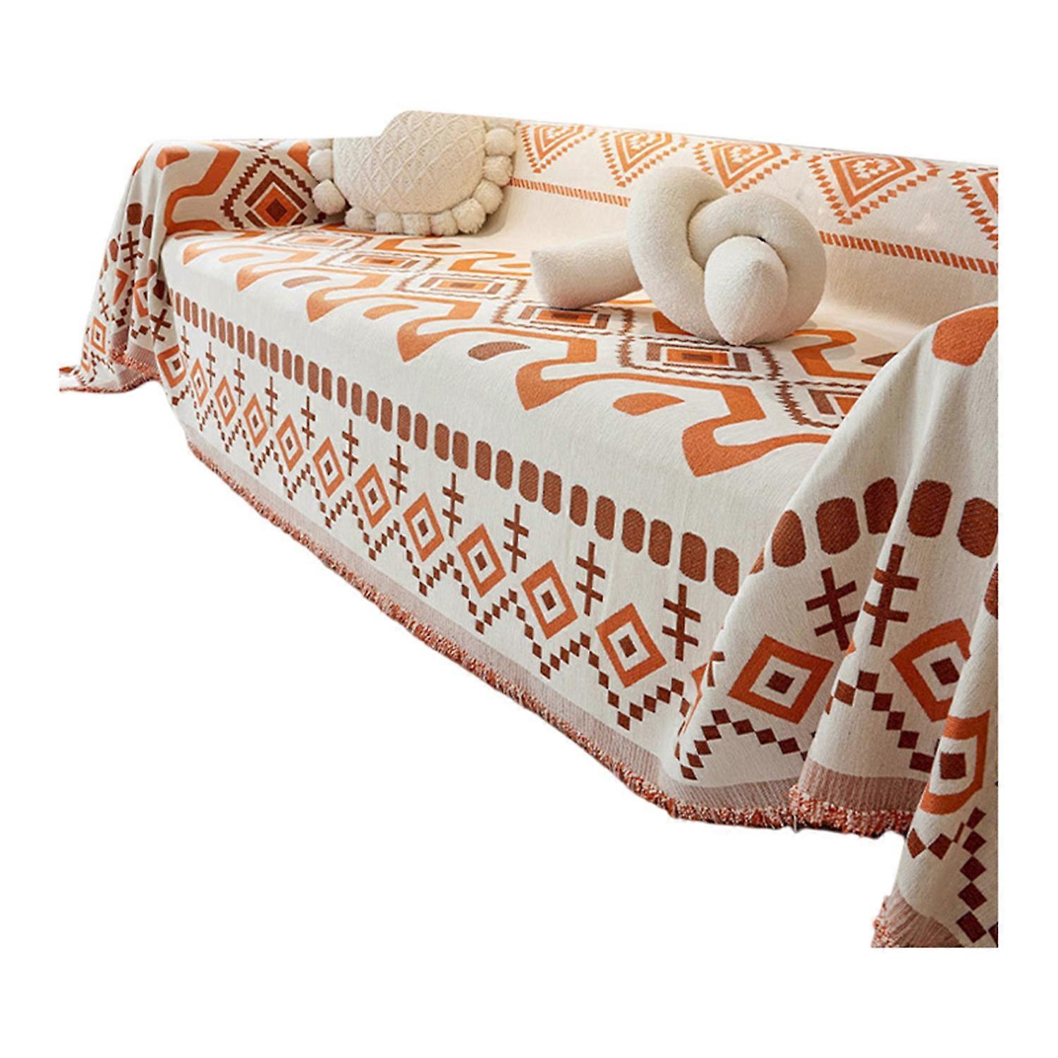 Sofa Blanket Bohemian Style Color Matching Printed Chenille Anti-Shrink Prevent Cat Clawing Couch
