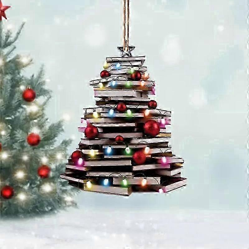 Christmas Tree Shape Bookshelf Pendant,Books Stacked Ornament,Book Lovers Fun