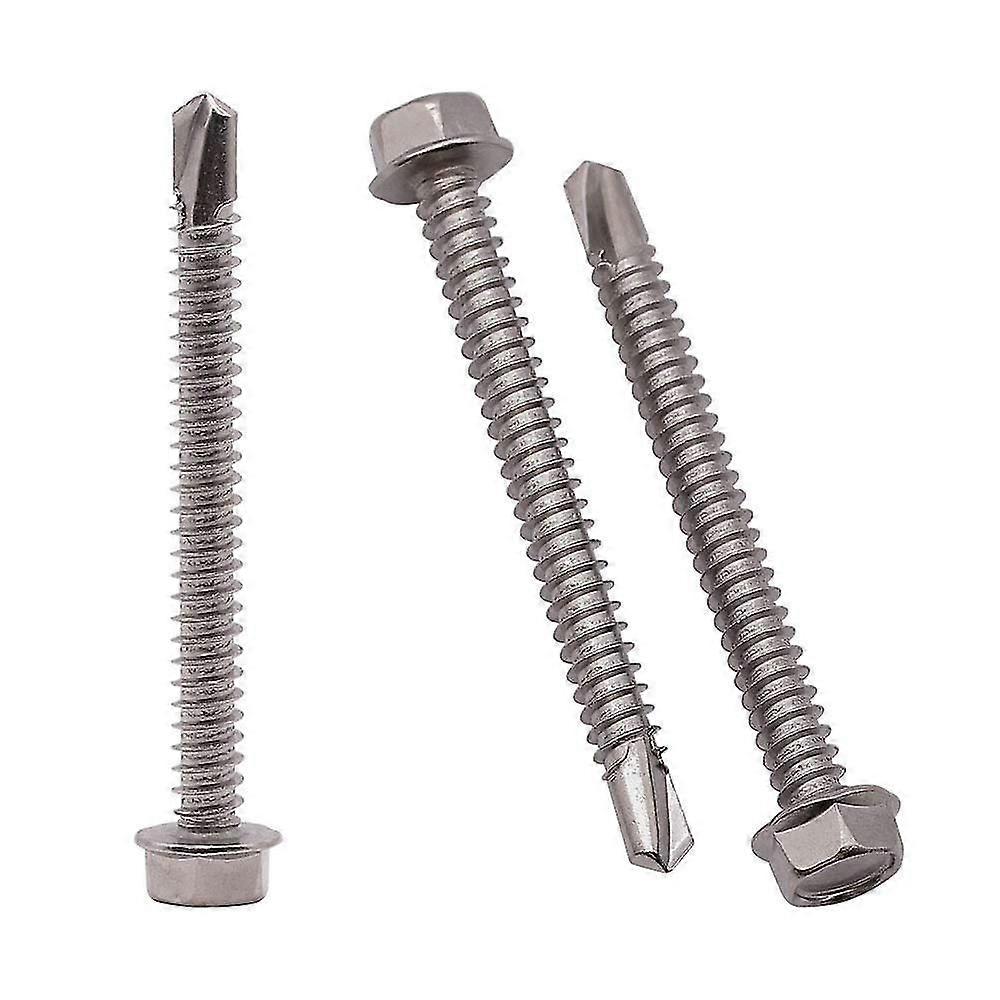 #12 X 2" Hex Washer Head Self Drilling Screws, 410 Stainless Steel Metal Sheet Tek Screws With Drilling Point, External Hex Drive, Self Tapping Screws