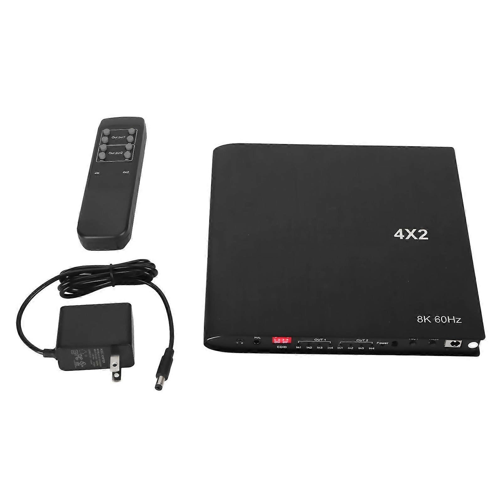 8K 60Hz 4x2 HDMI Switch: Professional Plug & Play Splitter, 4 In 2 Out, US Plug