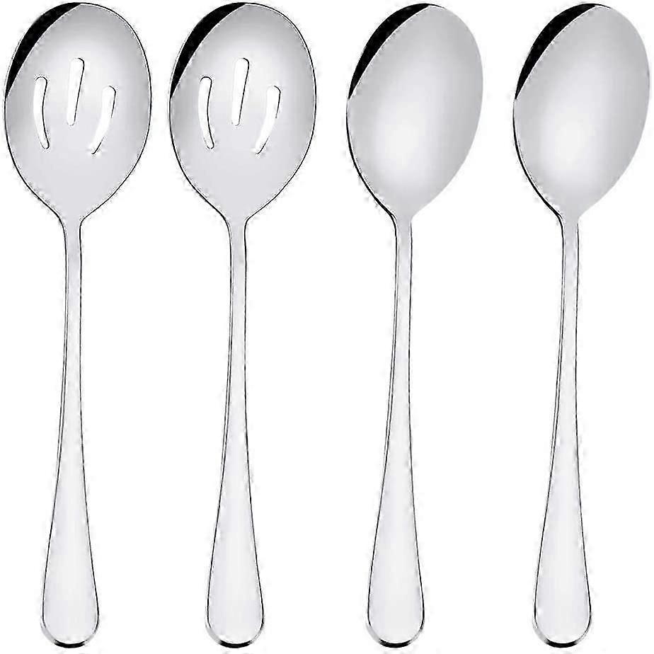 Includes 2 Serving Spoons and 2 Slotted Serving Spoons, 8 3/4" Stainless Steel Buffet Banquet Spoons