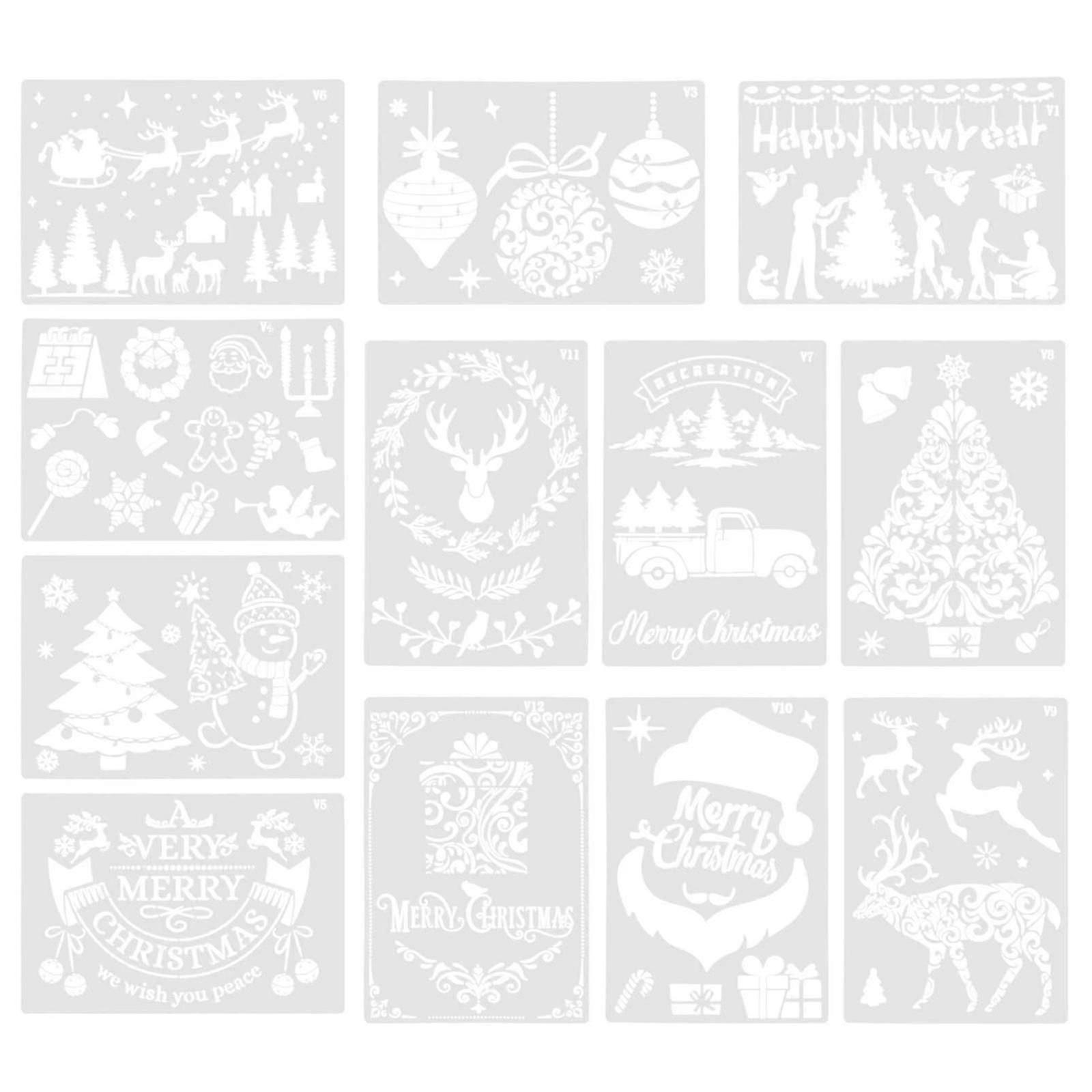 12pcs Christmas Themes Plastic Painted Stencil Delicate Pattern Drawing Templates