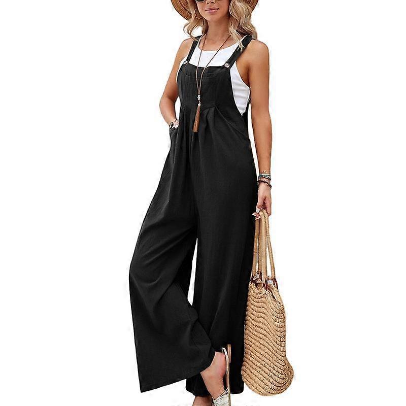 Women's Summer Tank Jumpsuit Wide Leg Casual Loose Sleeveless Beach Jumpsuit Overalls Romper with Pockets