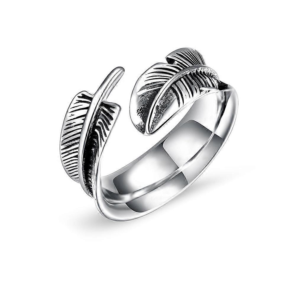 Titanium Steel Open Ring with Feather-Shaped Design for Men