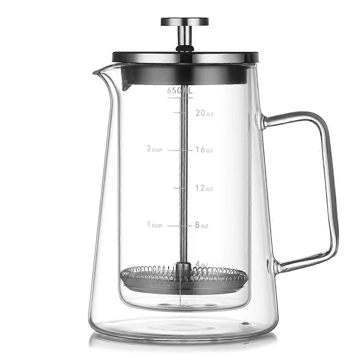 650ml καφετιέρα γαλλικού τύπου - βραστήρας τσαγιού διπλού τοιχώματος βοριοπυριτικού ποτηριού, καφετιέρα στο σπίτι με F
