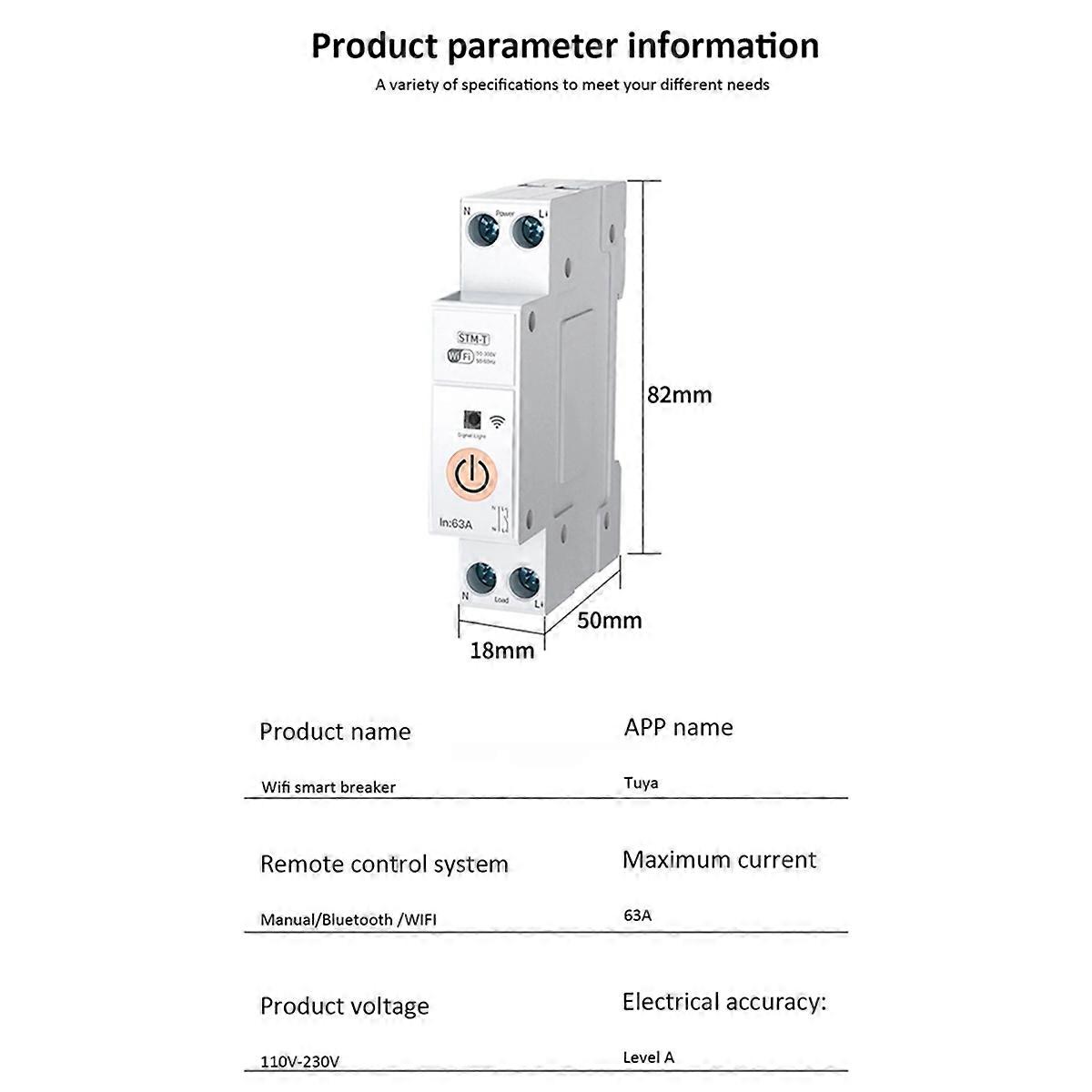 Tuya Wifi Smart Circuit Breaker Power Metering Din Rail Remote Control Smart Home Kwh Metering Monitoring Timer Relay C