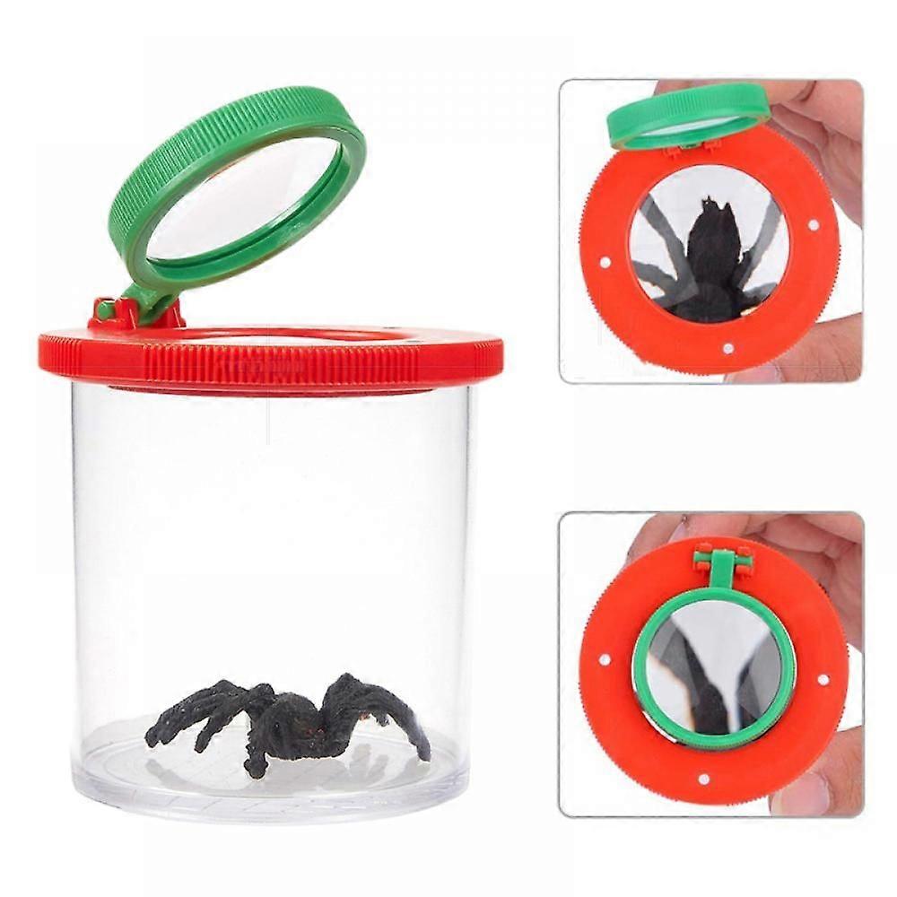 Cylindrical Crawler Spider Insect Box Magnifying Glass Magnifier (Red)
