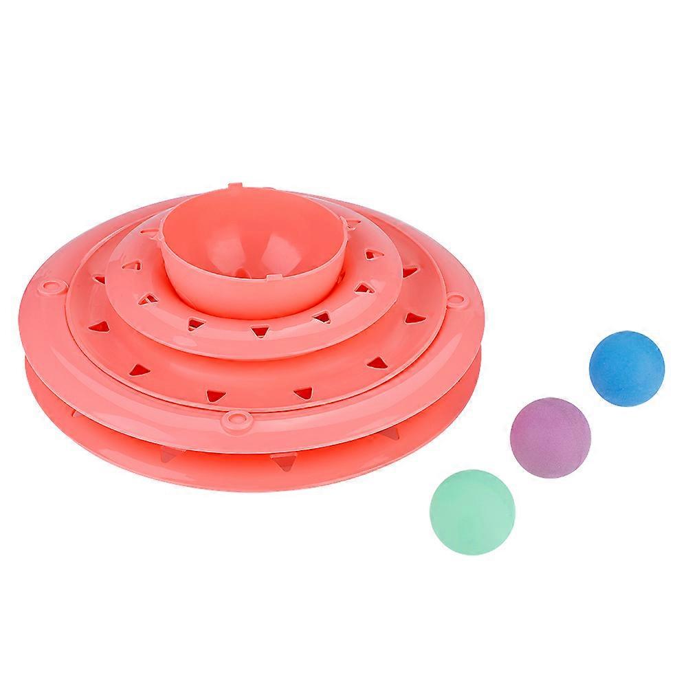 Plastic Detached Anti-s Cute Cartoon Three Layers Turntable Cat Toy (Pink)