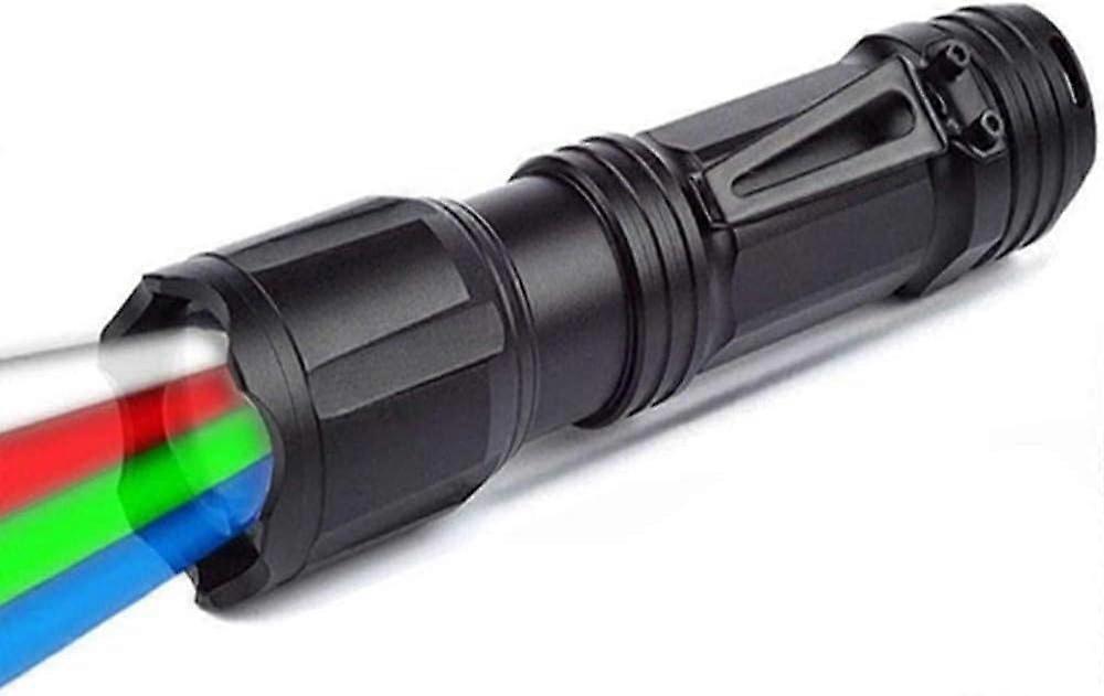 Versatile Multicolor LED Flashlight, 5 Light Modes with Memory, Zoomable Focus for Precise Lighting, High-Quality Aluminum Alloy for Durability,