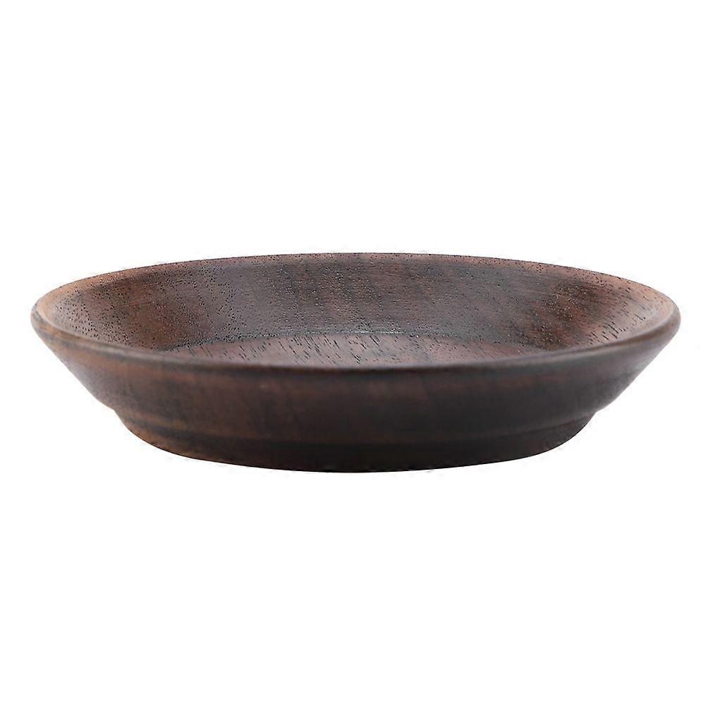 Dark Solid Wood Fruit Tray Round Food Tray Tea Dessert Cake Tray (10.5cm)