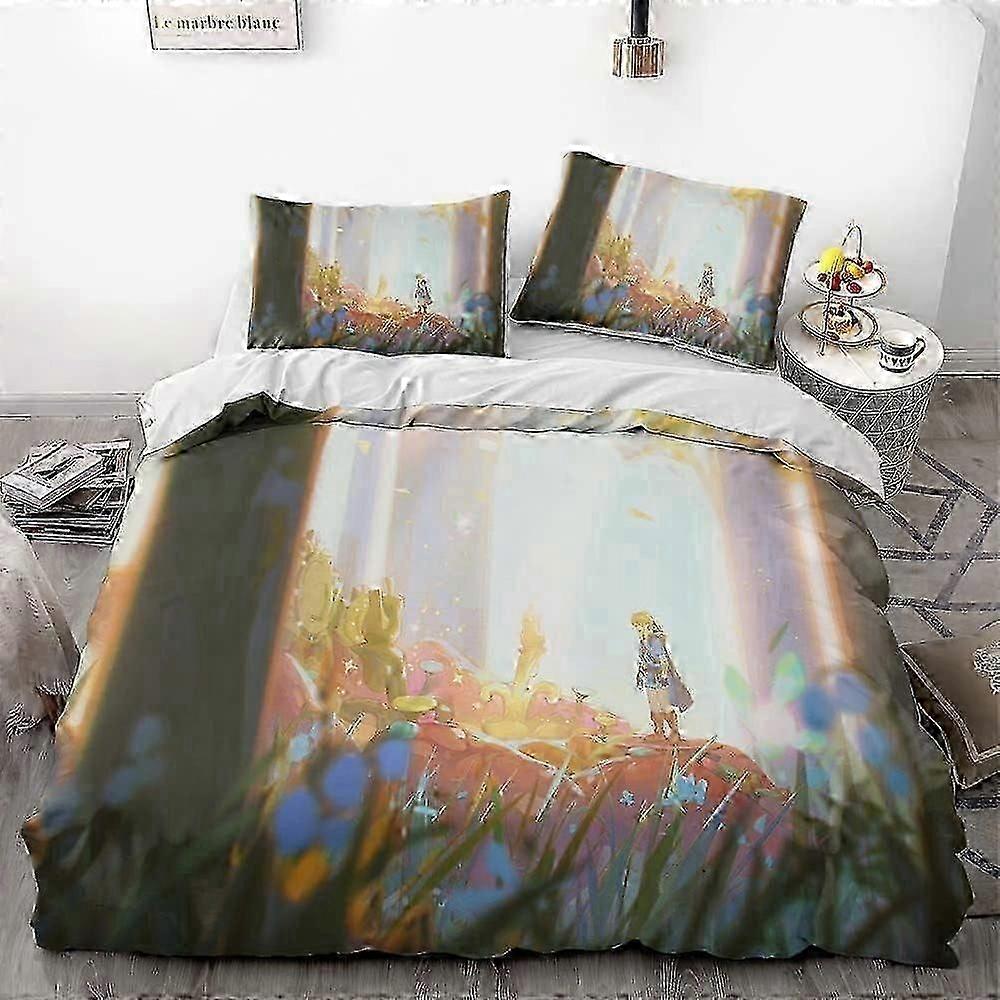 n1629 Lençóis A Lenda de Zeld-a Jogo Conjunto de Capa de Edredom3D Capa de Edredom 3 s (Capa de Edredom + Fronhas) Conjunto de Cama (1 Capa de Edredom e 2