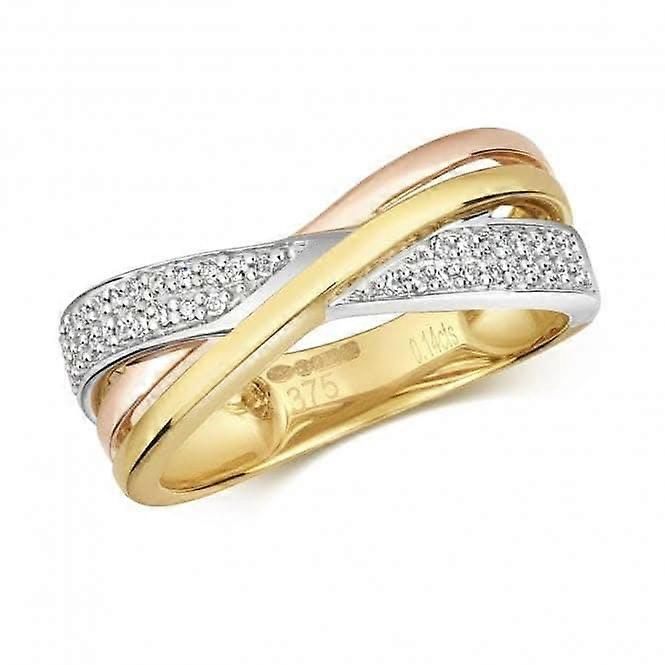 Diamond Jewellery 9k Tricolor Gold Diamond Crossover Ring RD382