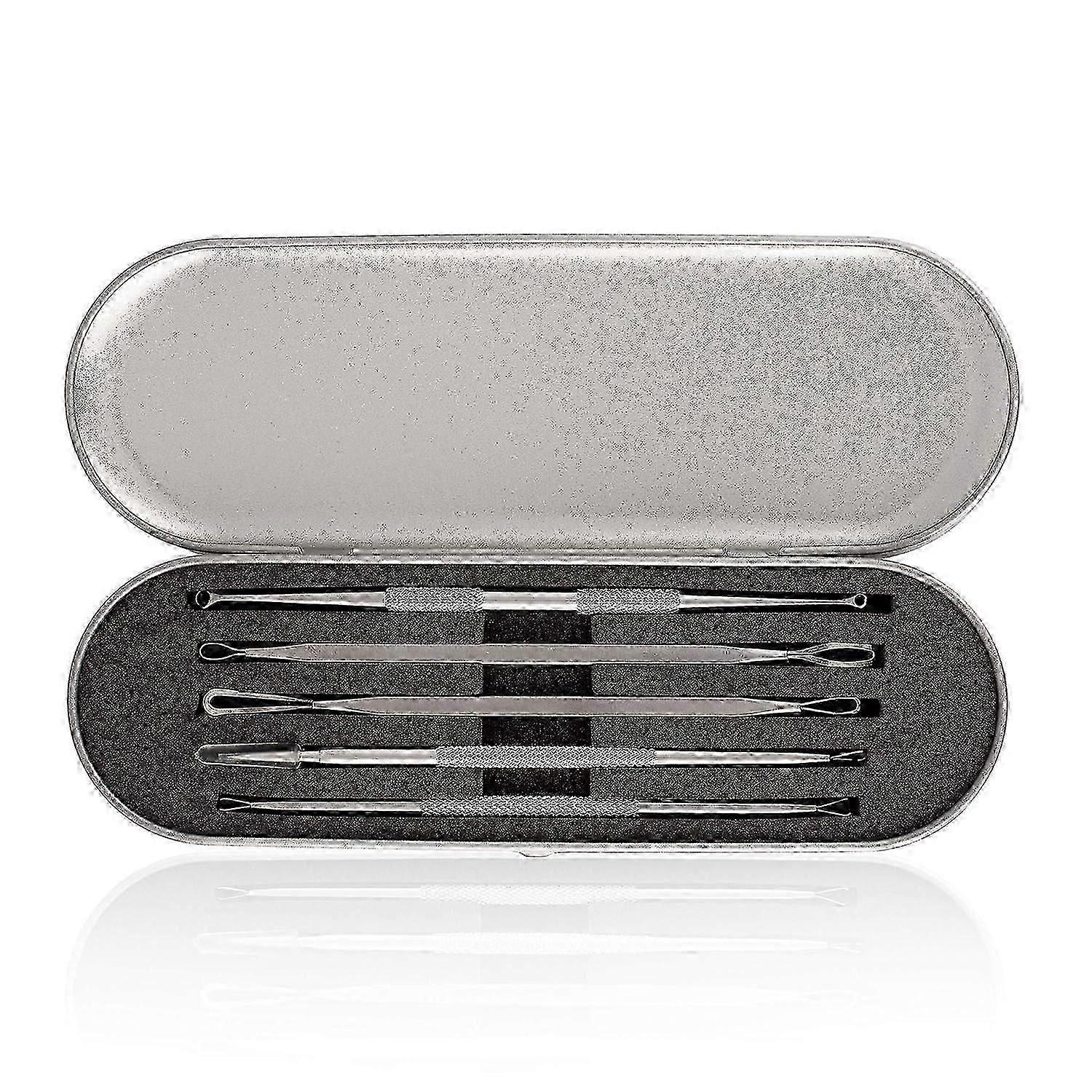 Blackhead Remover Extractor Tool Pimple Popper Acne Comedone Extraction Kit (Silver 5 Pcs)