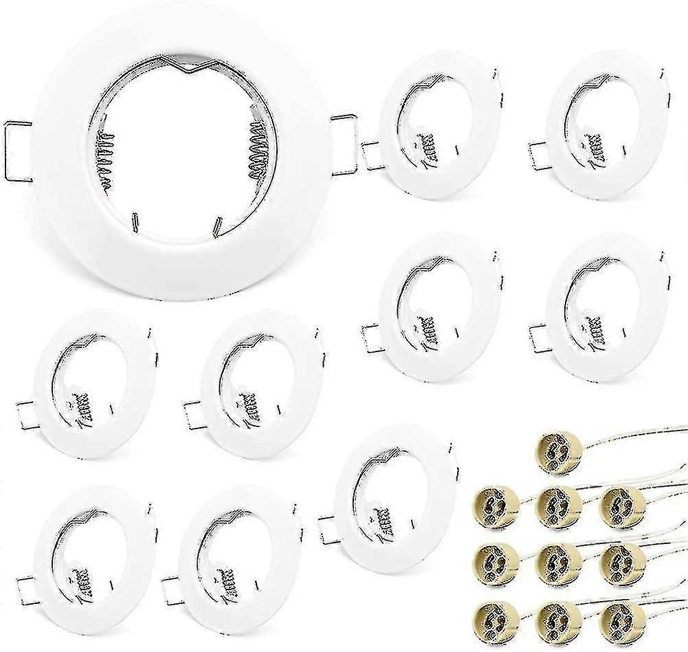 Set Of 10 Gu10 Spotlight Frames Set, Round White Recessed Mounting Frame Edition Ab