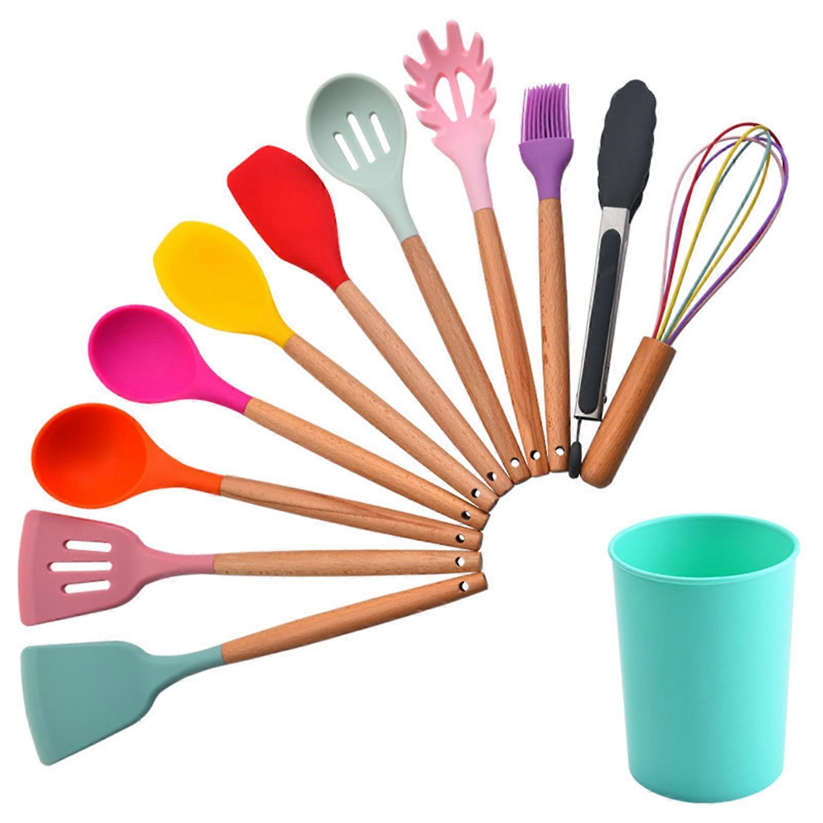 12pcs Cooking Utensils Set Silicone Colorful Wood Handle Cooking Kitchen Utensil Set