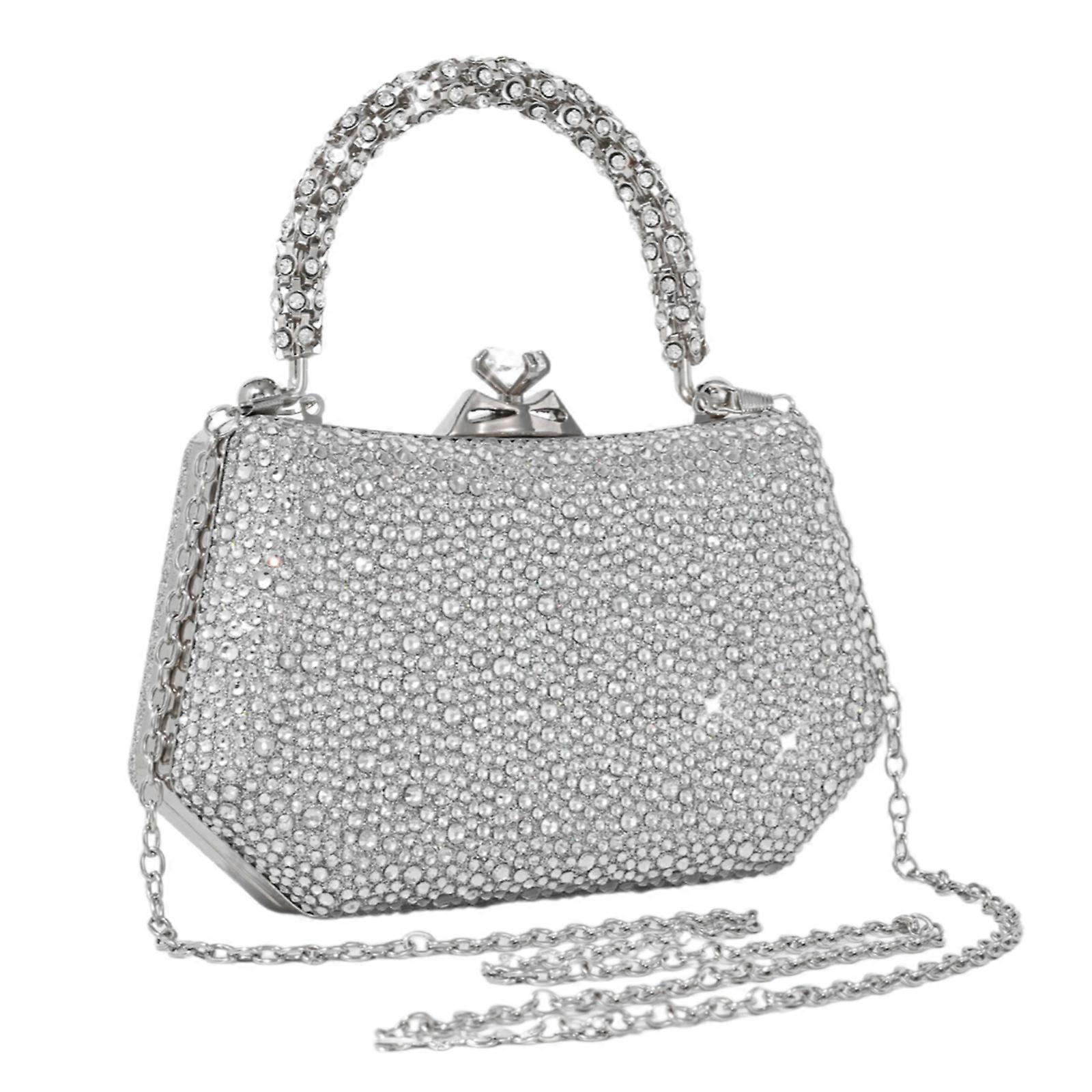 Sophistiqué Strass Orné Sac de soirée Sac à main intérieur spacieux pour essentiel pour les femmes à la mode argent