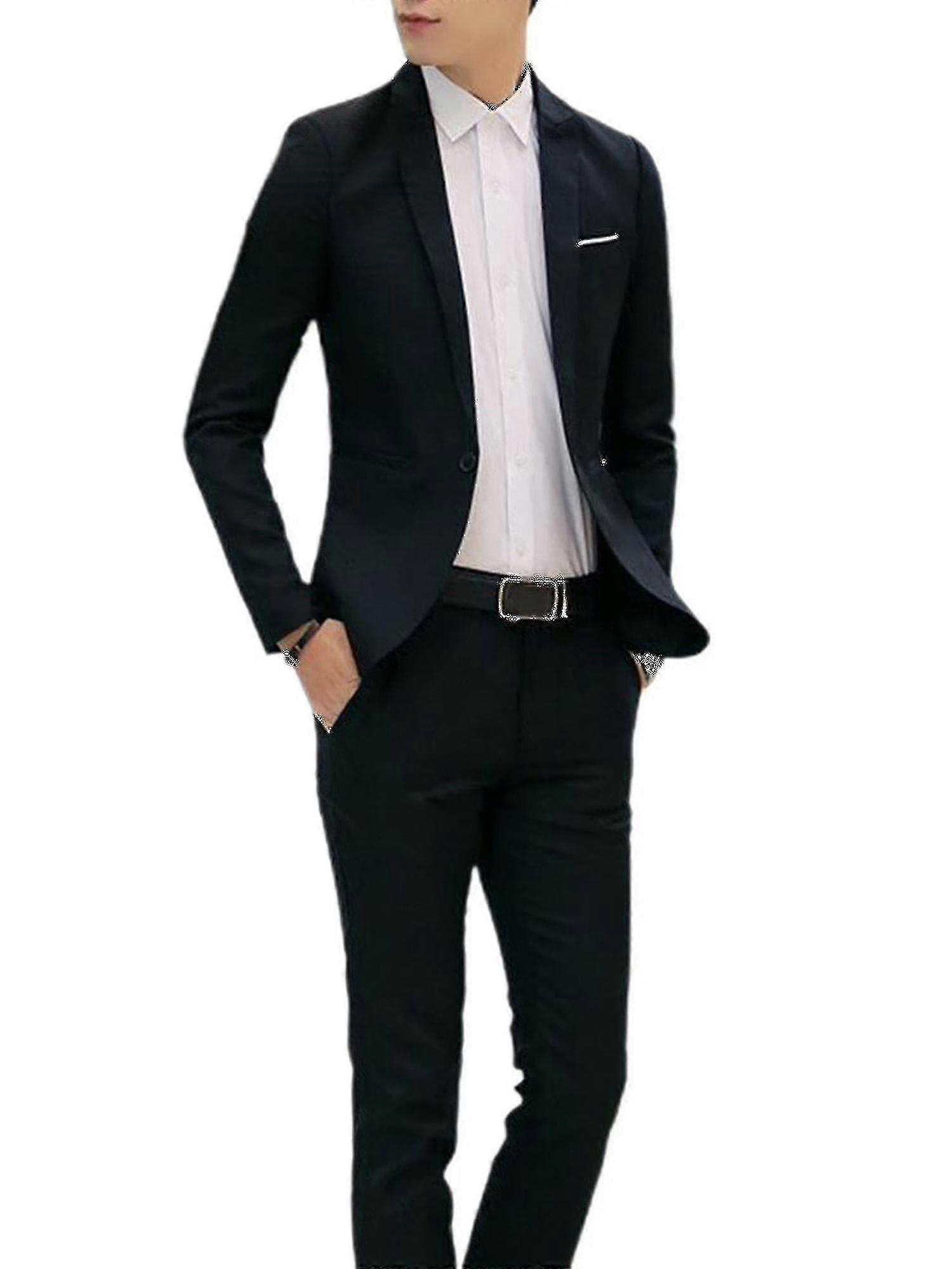 2stk / sæt Mænd Formel Tuxedo Bryllup Office Business Suit Revers Blazer Jakke + Bukser Sæt