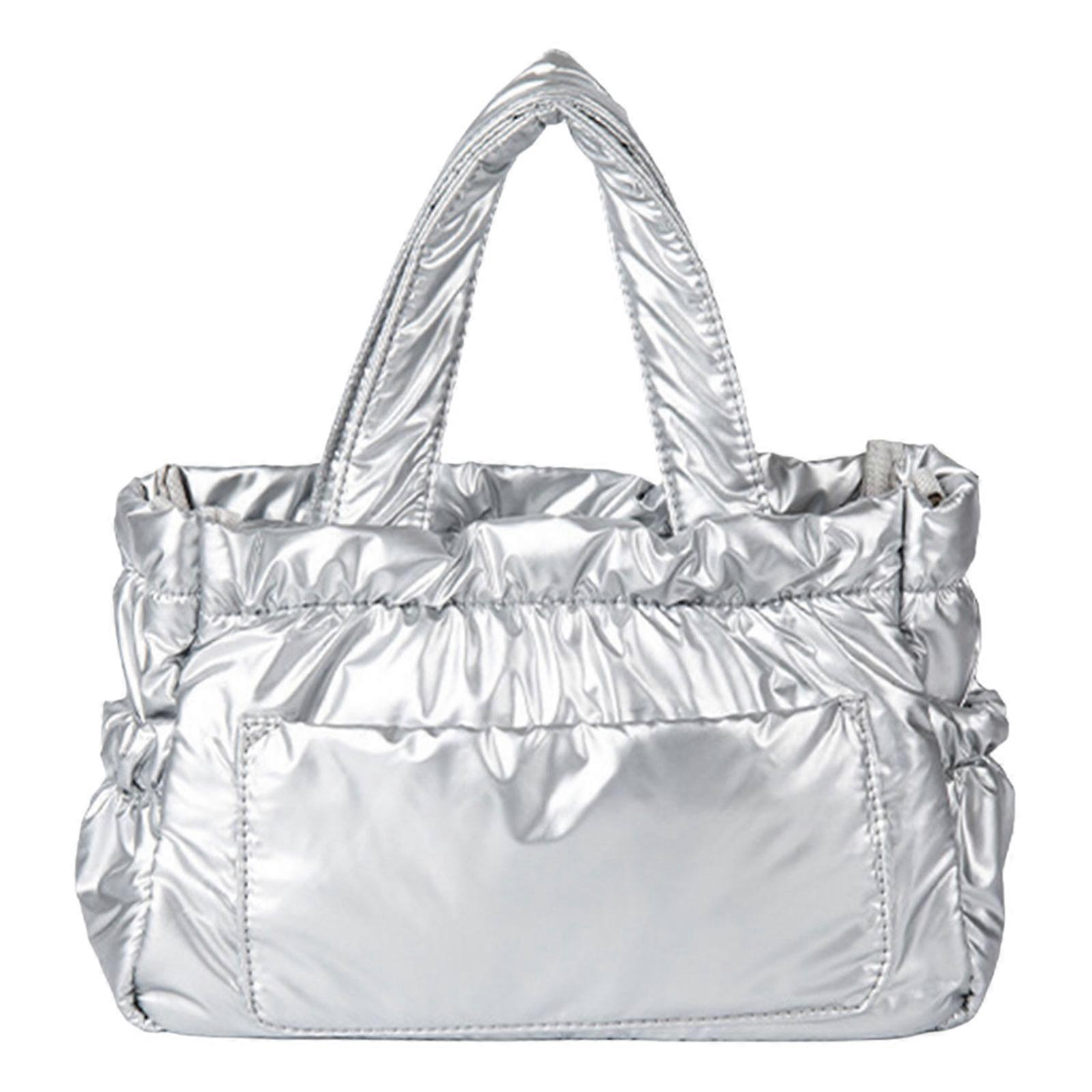 Spacious Women's Handbag with Quilted Padding Soft Puffer Bag Winter Fashion Crossbody Purse for Multiple Occasion  Silver