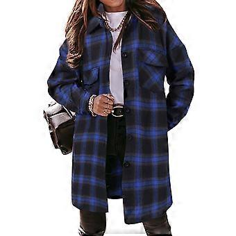 Chaqueta a cuadros con hombros caídos para mujer Abrigo Shacket casual de moda de manga larga abotonada para el trabajo de oficina