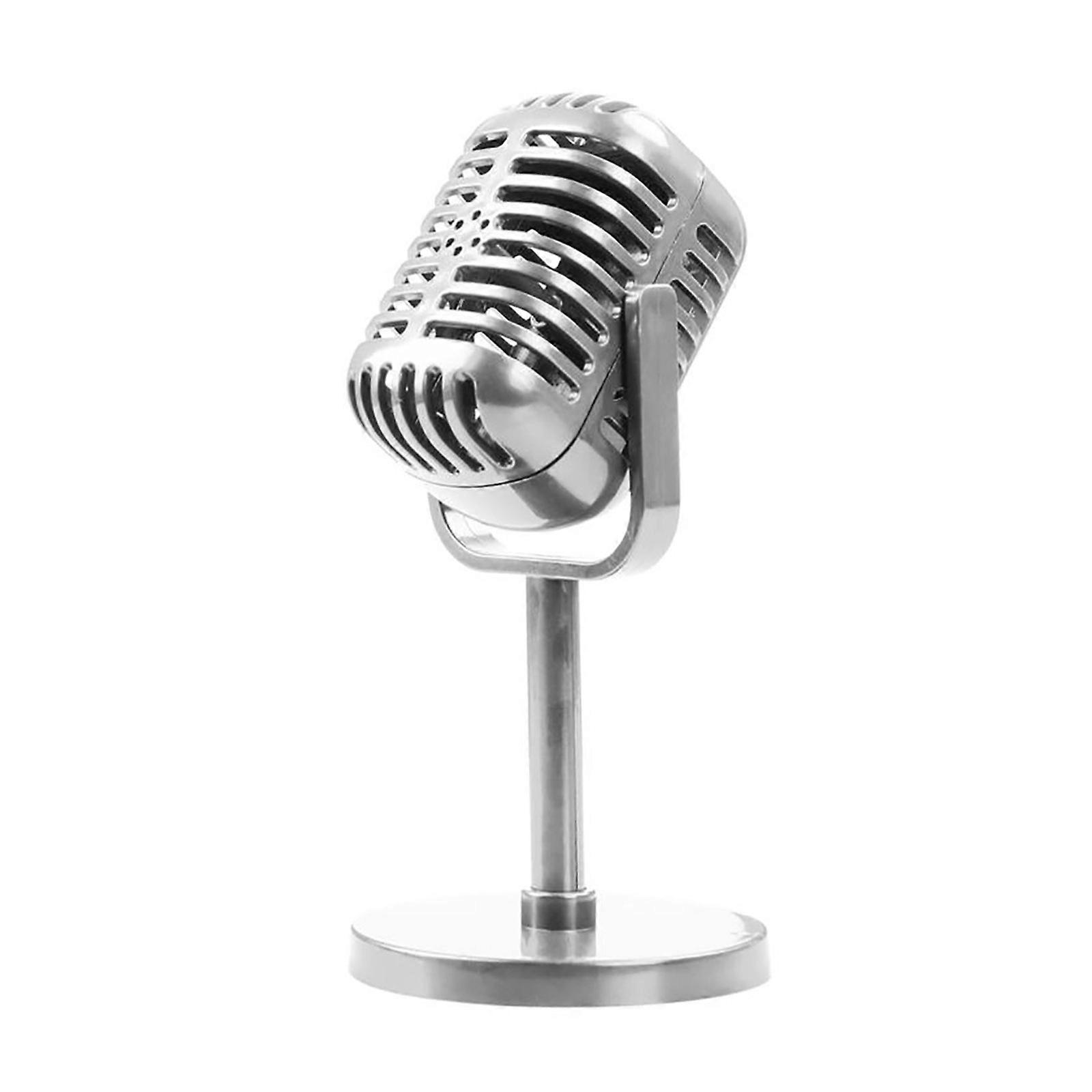 Stili retrò microfono Prop falso microfono vintage modello di puntello con supporto, argento antico microfono decorazioni argento