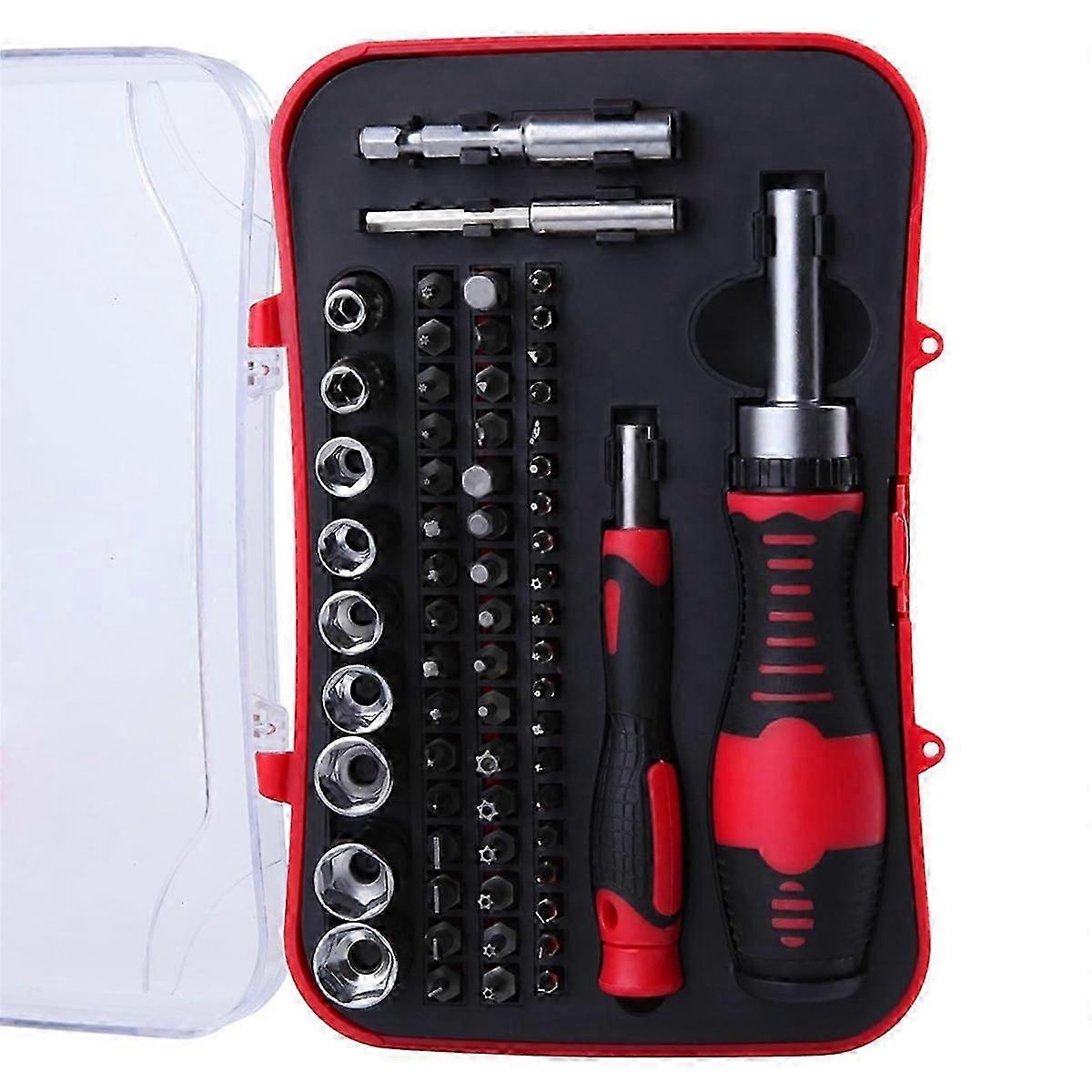 65PCS Ratcheting Screwdriver Bits & Socket Set, Multi Screwdriver Tool Screwdriver Bit Set with Ratchet Handles