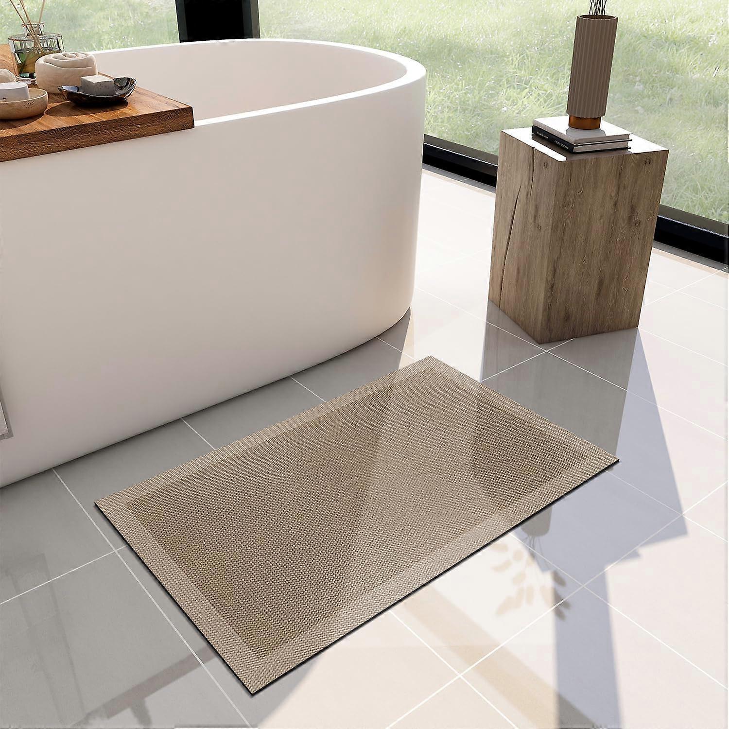 Ultra Thin Jute Printed Bath Mat 32"x17" Super Absorbent Quick-Dry Non-Slip Rubber Washable Bathroom Mats for Shower and Sink