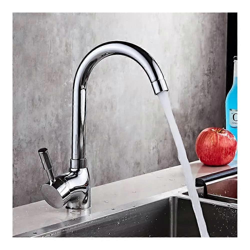 360° Rotate Brass Chrome Kitchen Faucet with Single Handle Hot and Cold Water Mixer, 3-8 Hose Size, Sink Tap Design