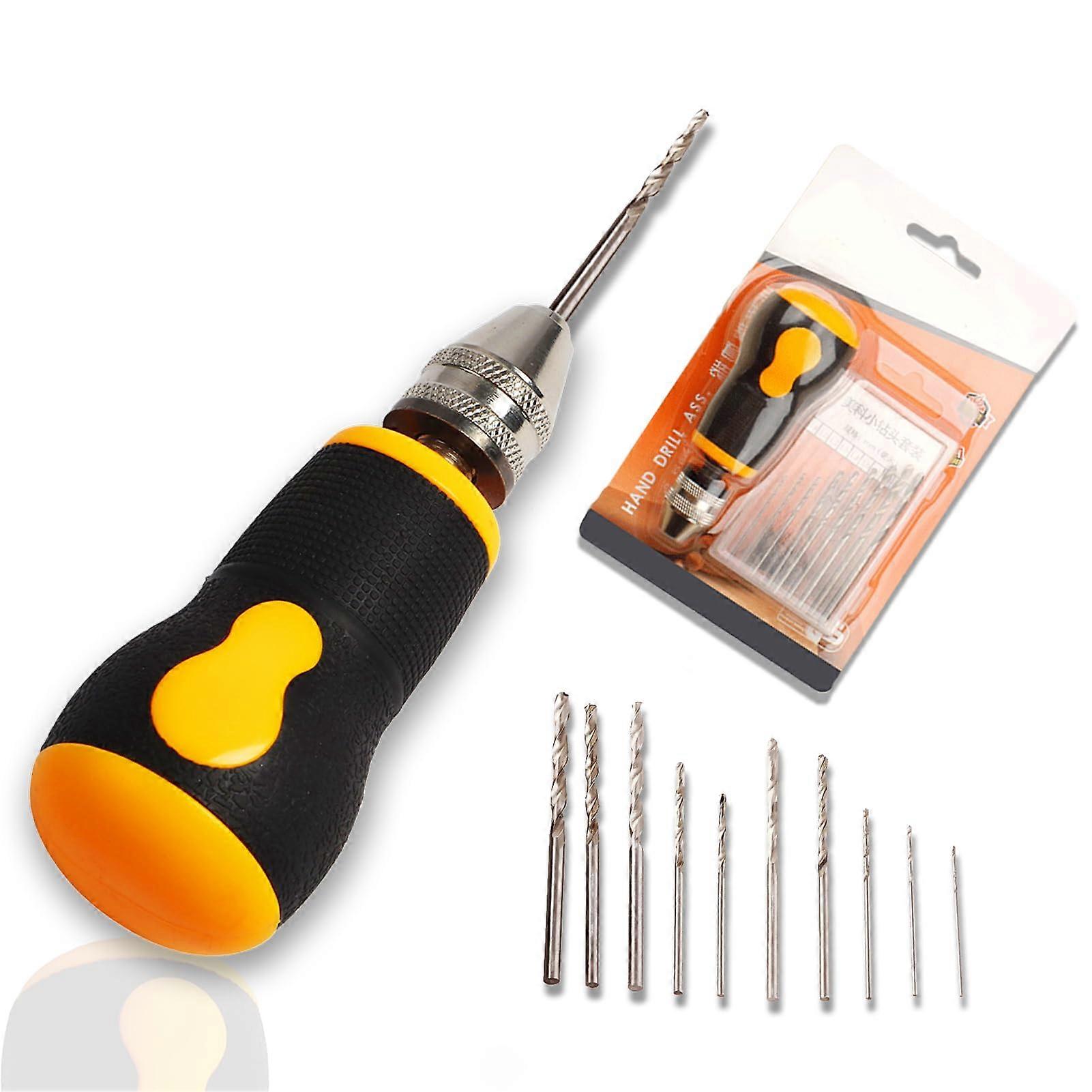 Pin Vise Hand Drill for Jewelry Making, Mini Hand Drill with 10 High-Speed Steel Bits, Wood Plastic Compatibility, 0.8-3.0mm