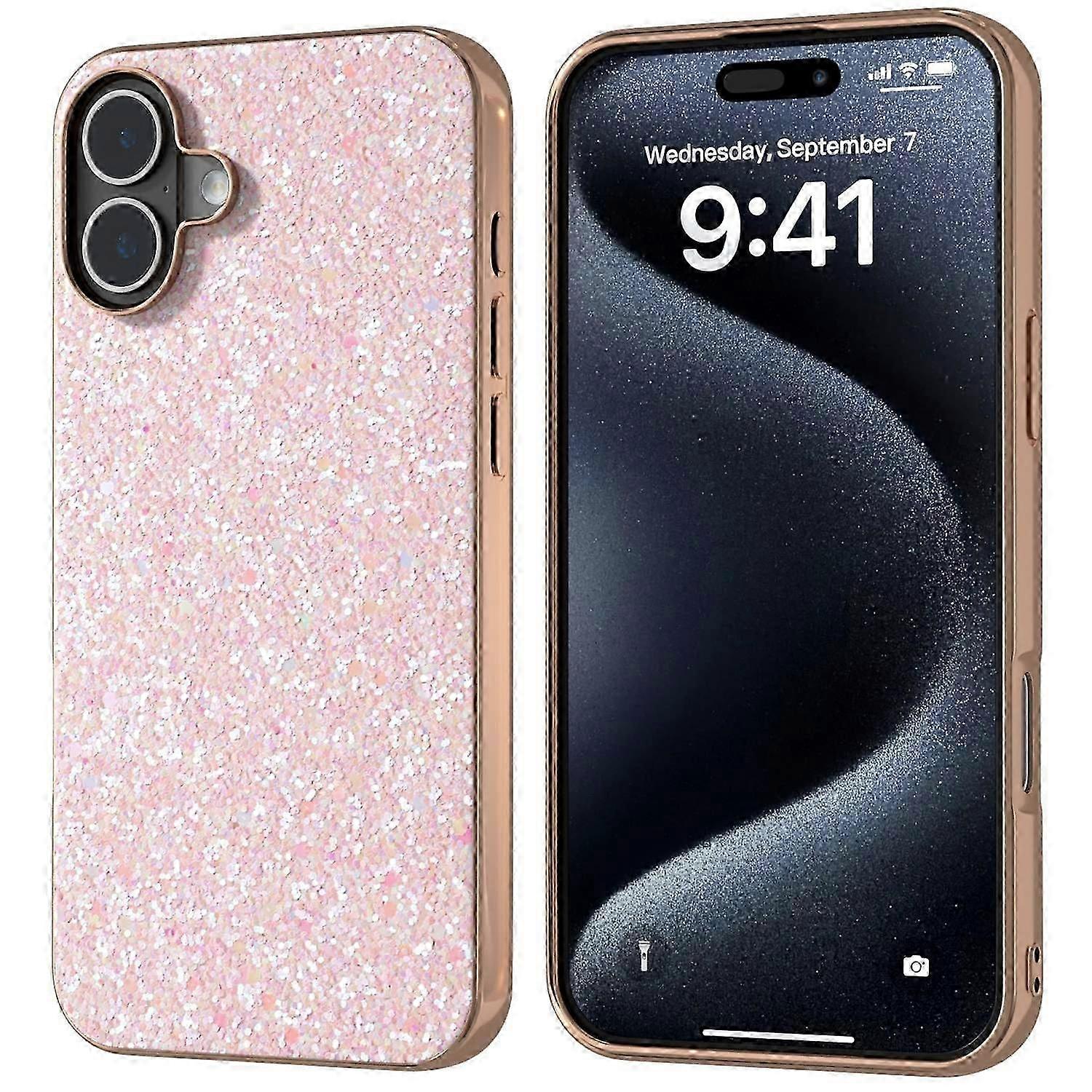 For iPhone 16 Case Electroplating Phone Cover Colored Glitter Design PU+TPU Protective Case
