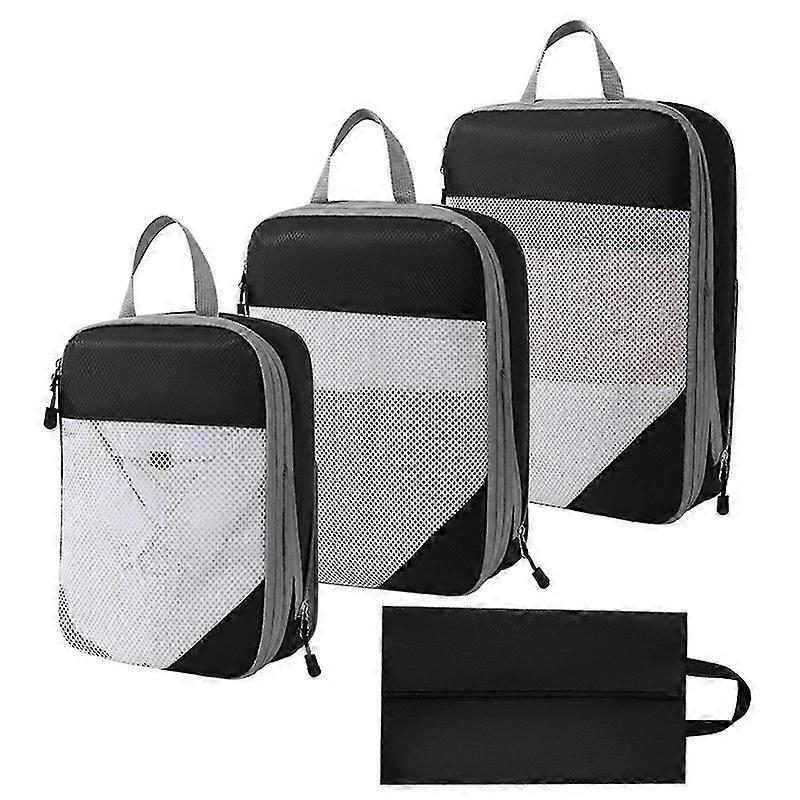 4pcs Compression Packing Cubes For Suitcases, Extensible Compression Cubes Suitcase Organiser,50% Offer--Black