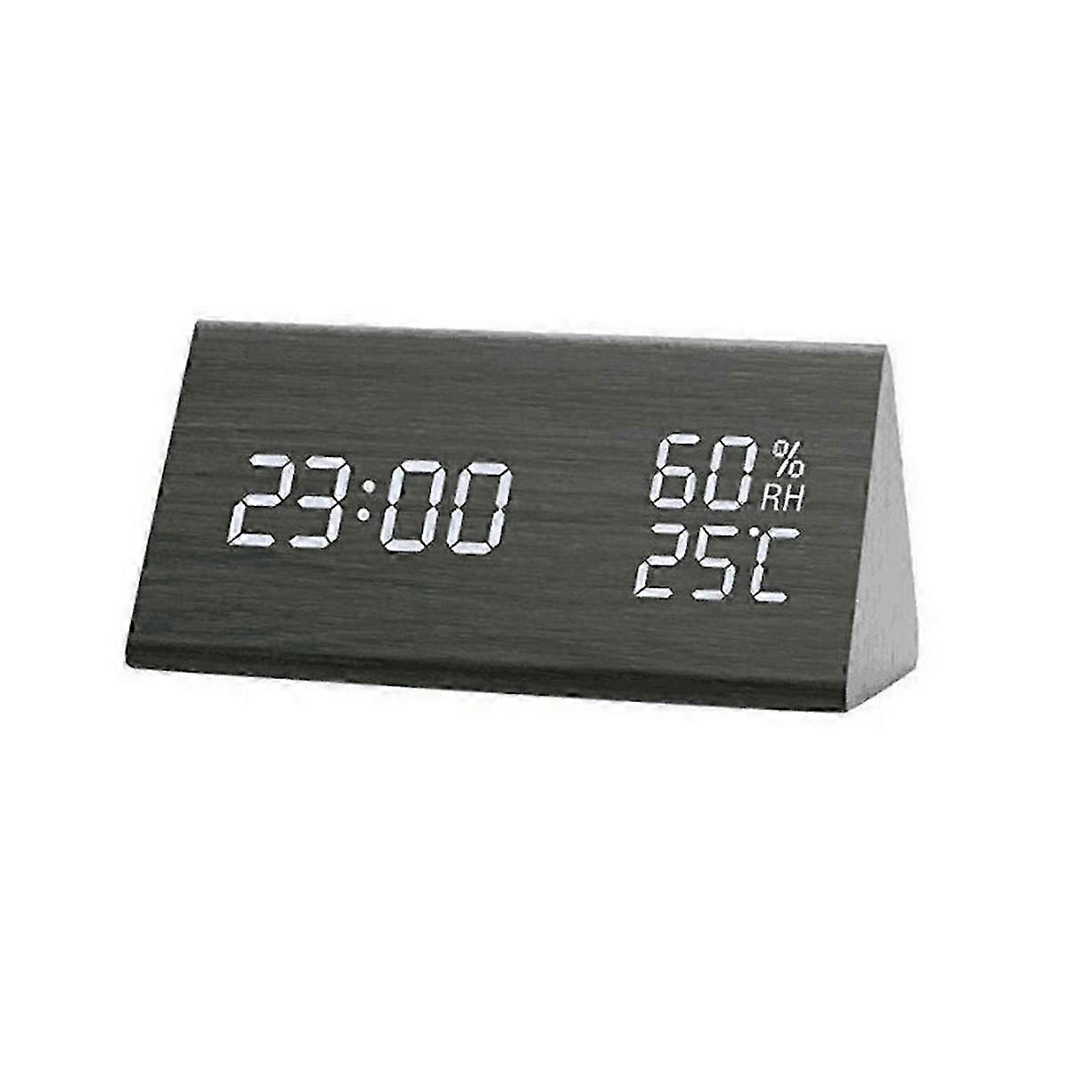 Alarm Clock Digital Wood, LED Table Clock with Humidity and Temperature Display USB Power Connectio