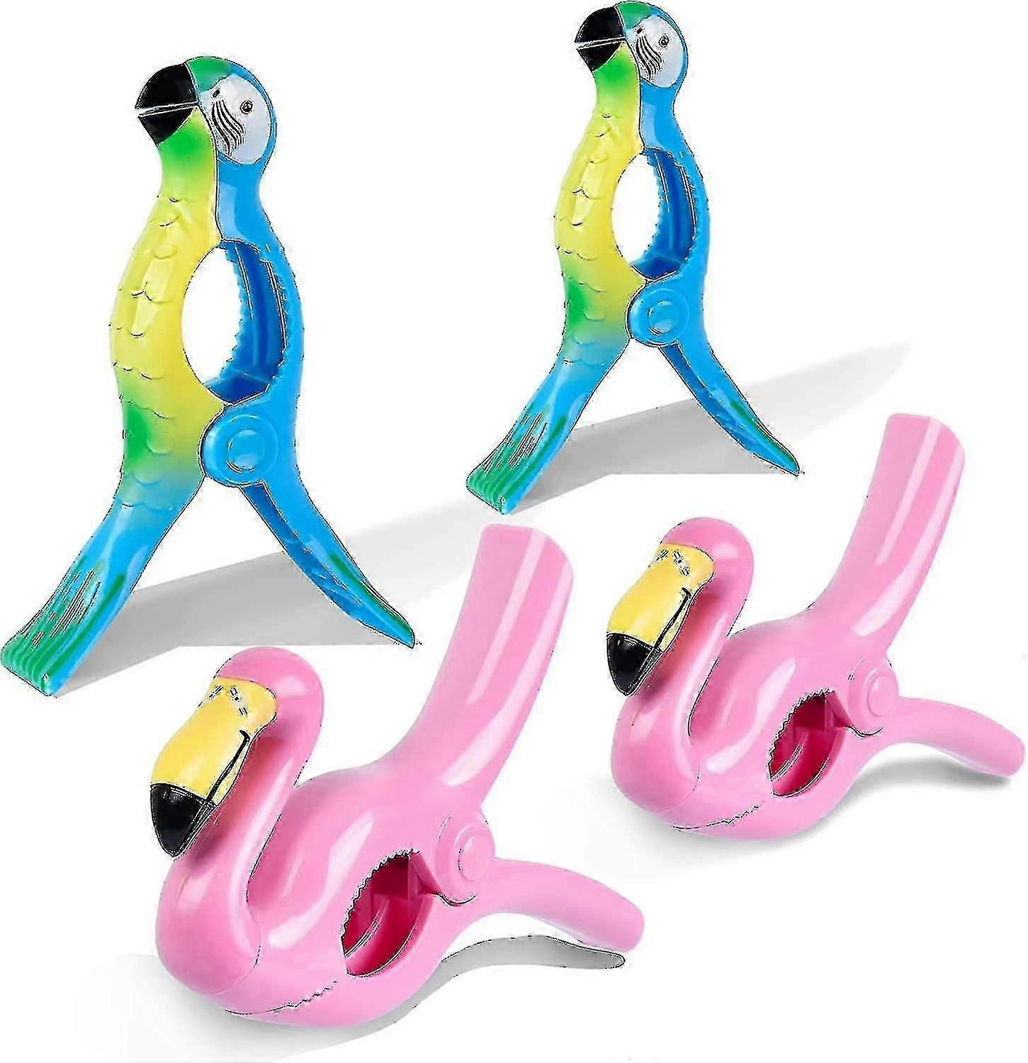 Flamingo & Parrot Beach Towel Clips, 4pcs