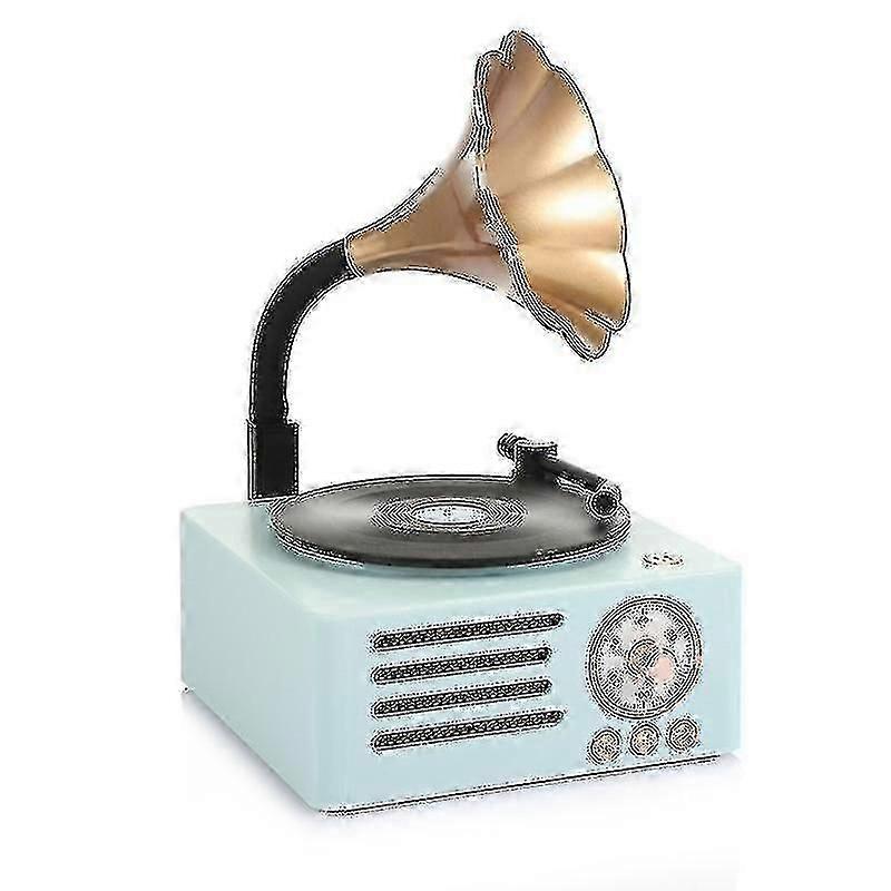 Mini Retro Horn Flower Audio Rotary Record Player Speaker Phonograph Bluetooth Speaker Blue