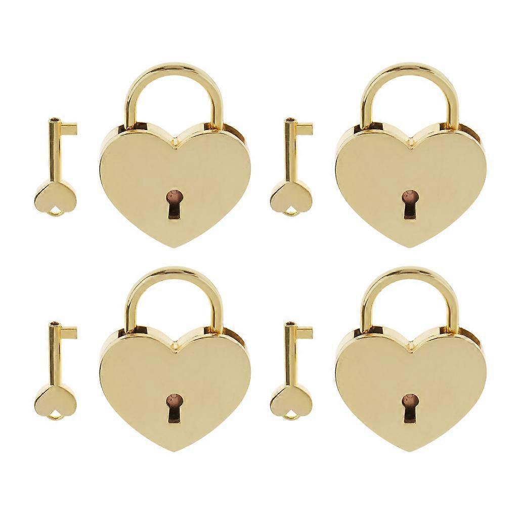 4-part Heart-shaped Padlock with Key Luggage Lock Golden