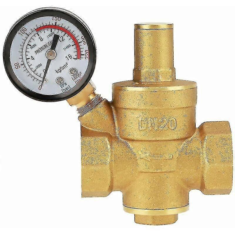Brass Water Pressure Reducer, Dn20 Brass Adjustable Water Pressure Regulator Reducer With Gauge