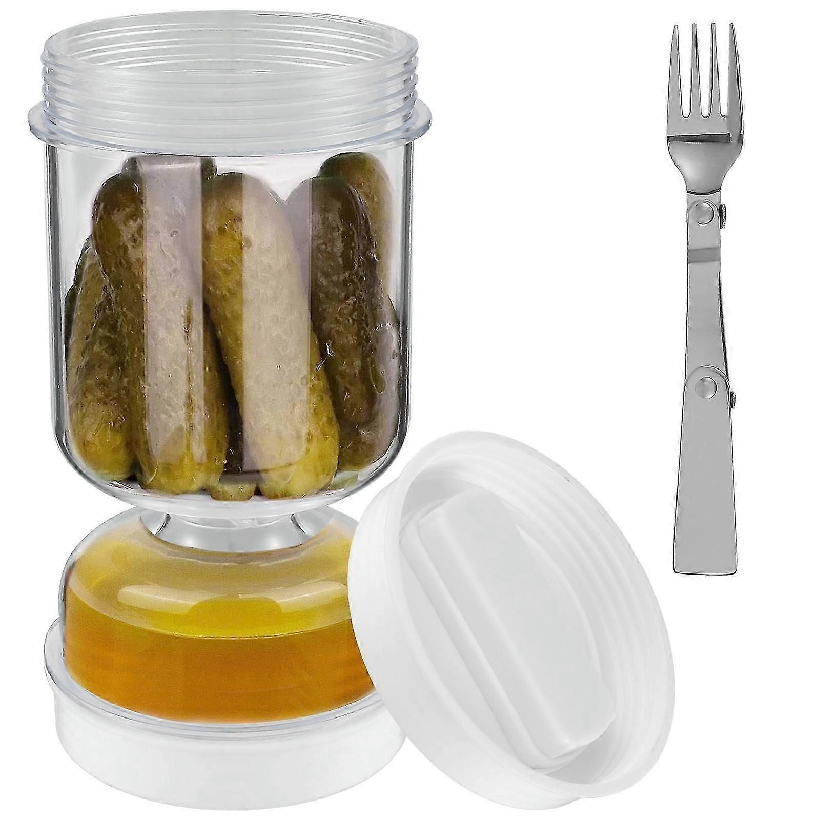 Pickles Jar With Forks Dry and Wet Dispenser Pickle and Olives Hourglass Jar Cucumber Container for Kitchen Juice Separator Tool SMTX