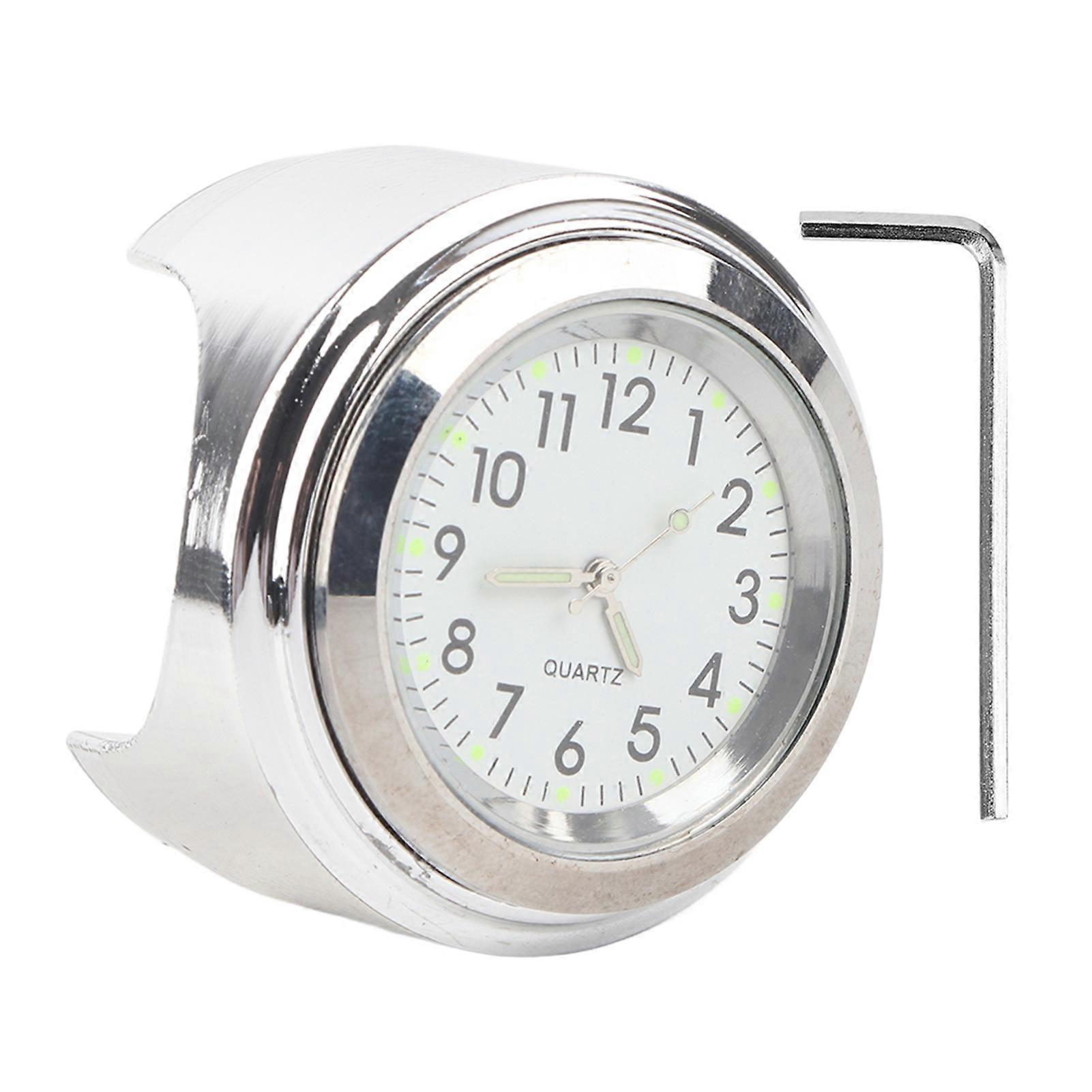 Motorbike Bicycle Chrome Waterproof Handlebar Clock Built-in Battery White Dial Durable Easy-to-Install Compact Design with Quartz Movement fo