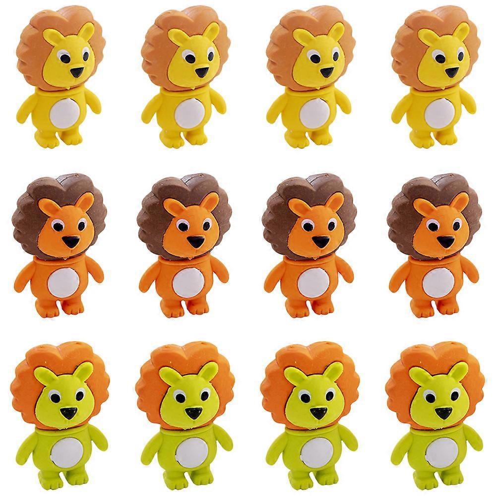 12pcs Lion Shaped Mini Erasers Cute Animal Erasers for Students Portable Lightweight School Supplies Creative Kawaii Stationery Assorted